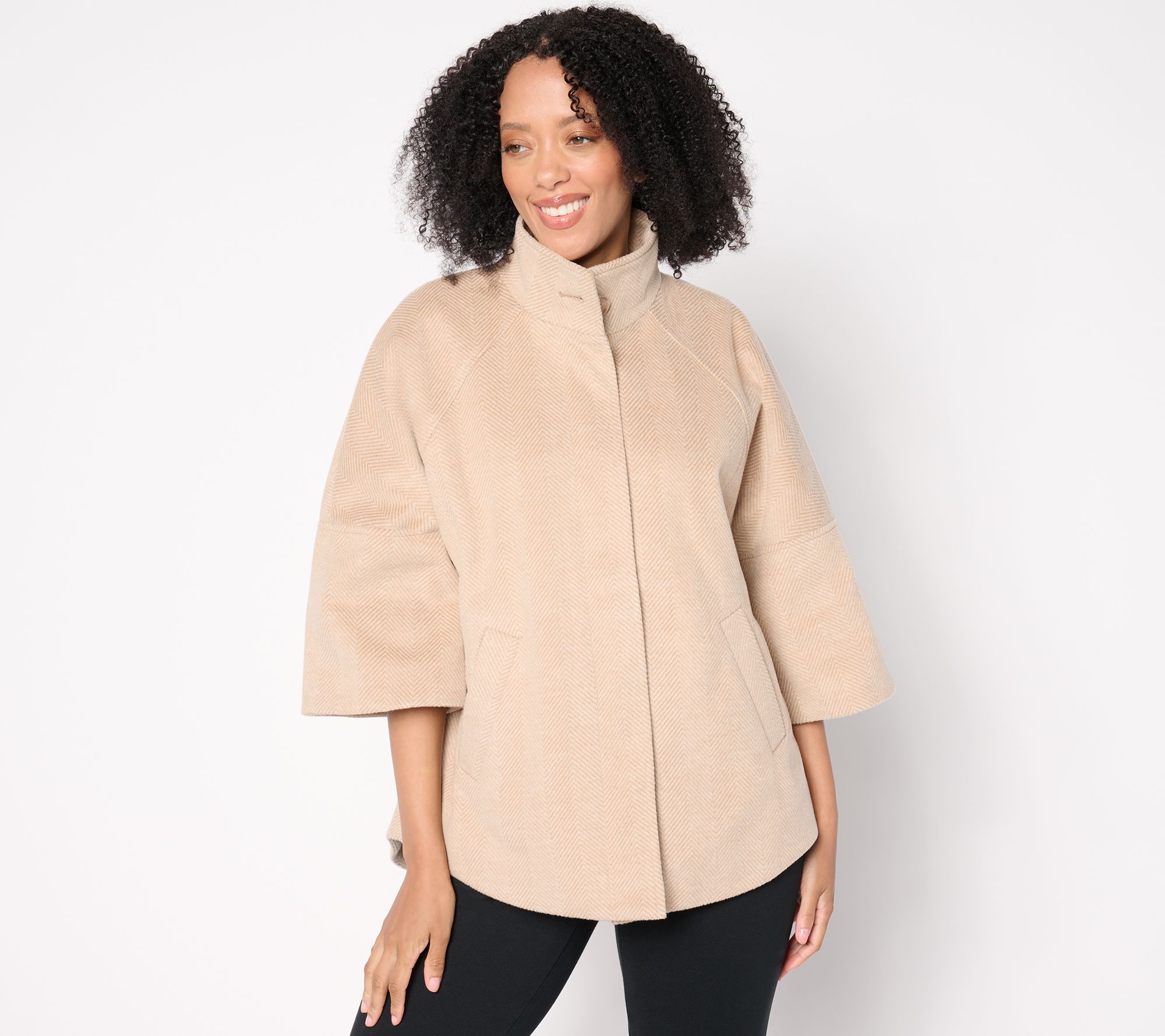 "As Is" Dennis Basso Herringbone Jacket with Capelet Sleeves