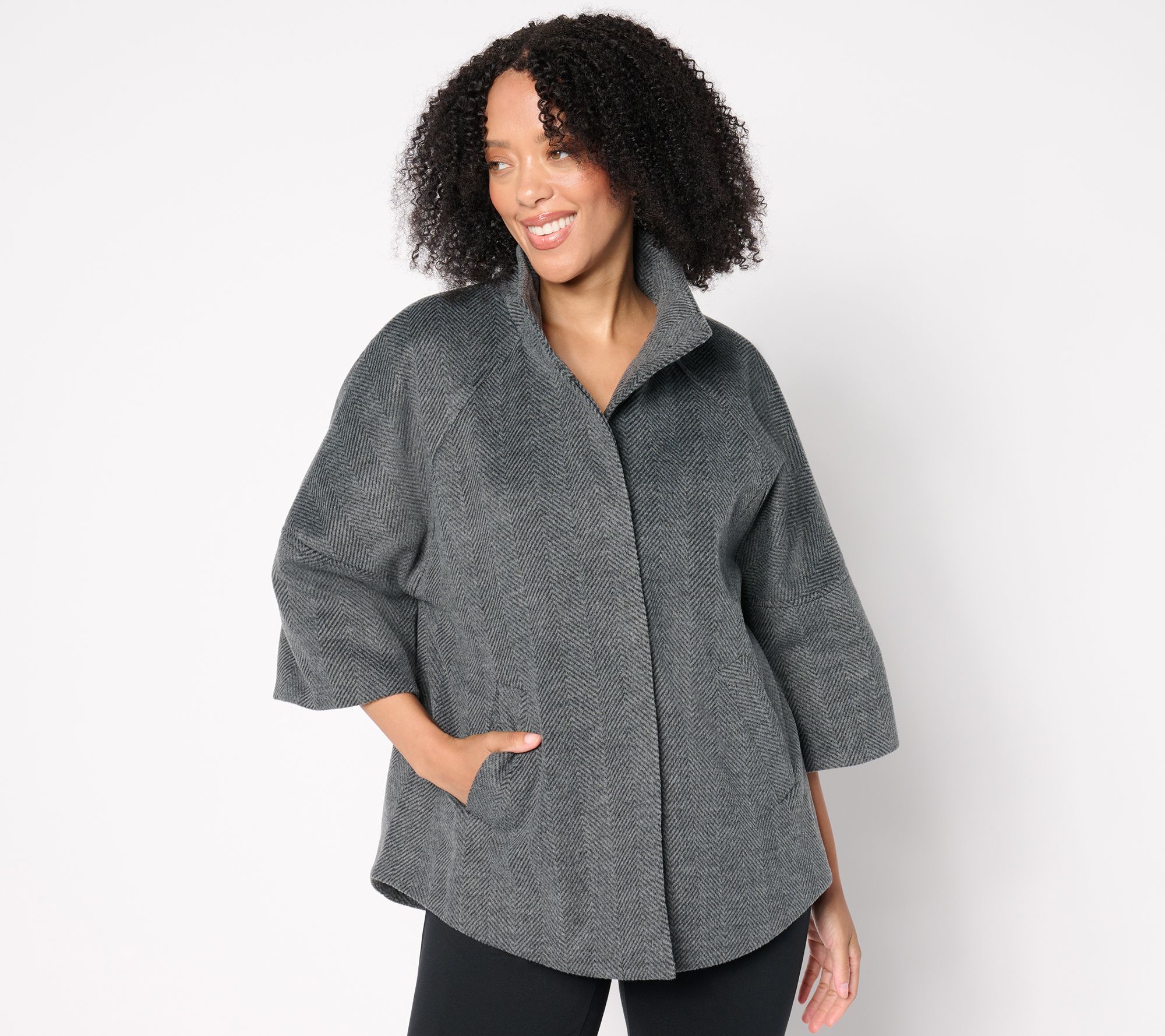 "As Is" Dennis Basso Herringbone Jacket with Capelet Sleeves