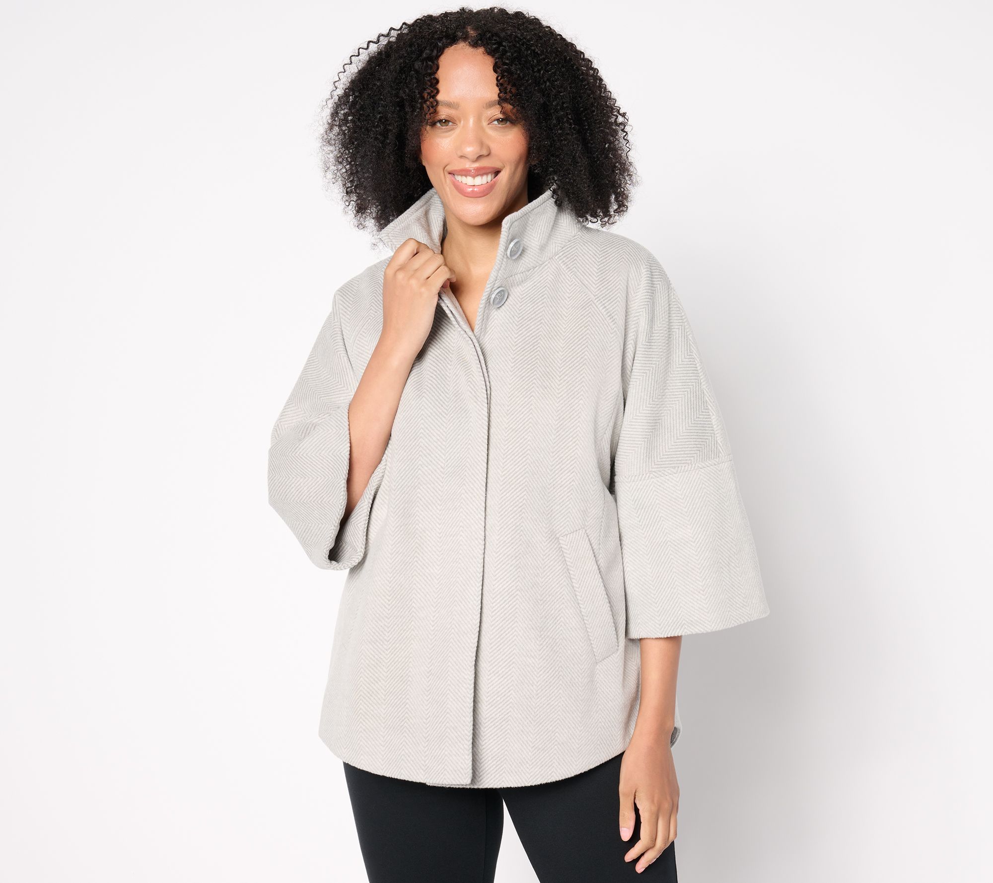 "As Is" Dennis Basso Herringbone Jacket with Capelet Sleeves