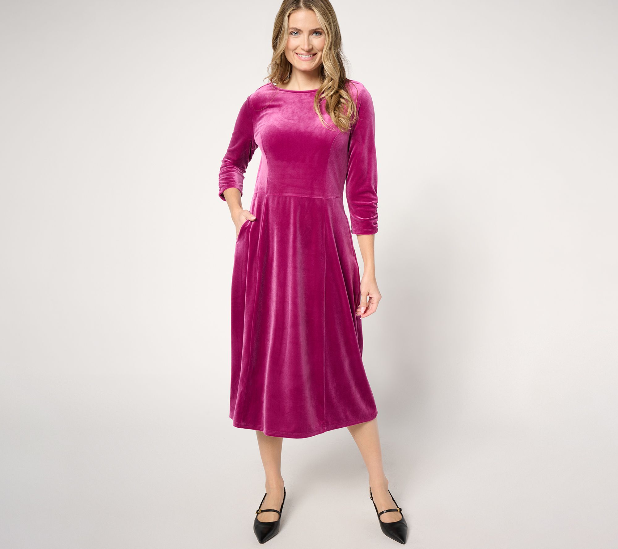 "As Is" Denim & Co. Adaptive Knit Velvet Round Neck Midi Dress