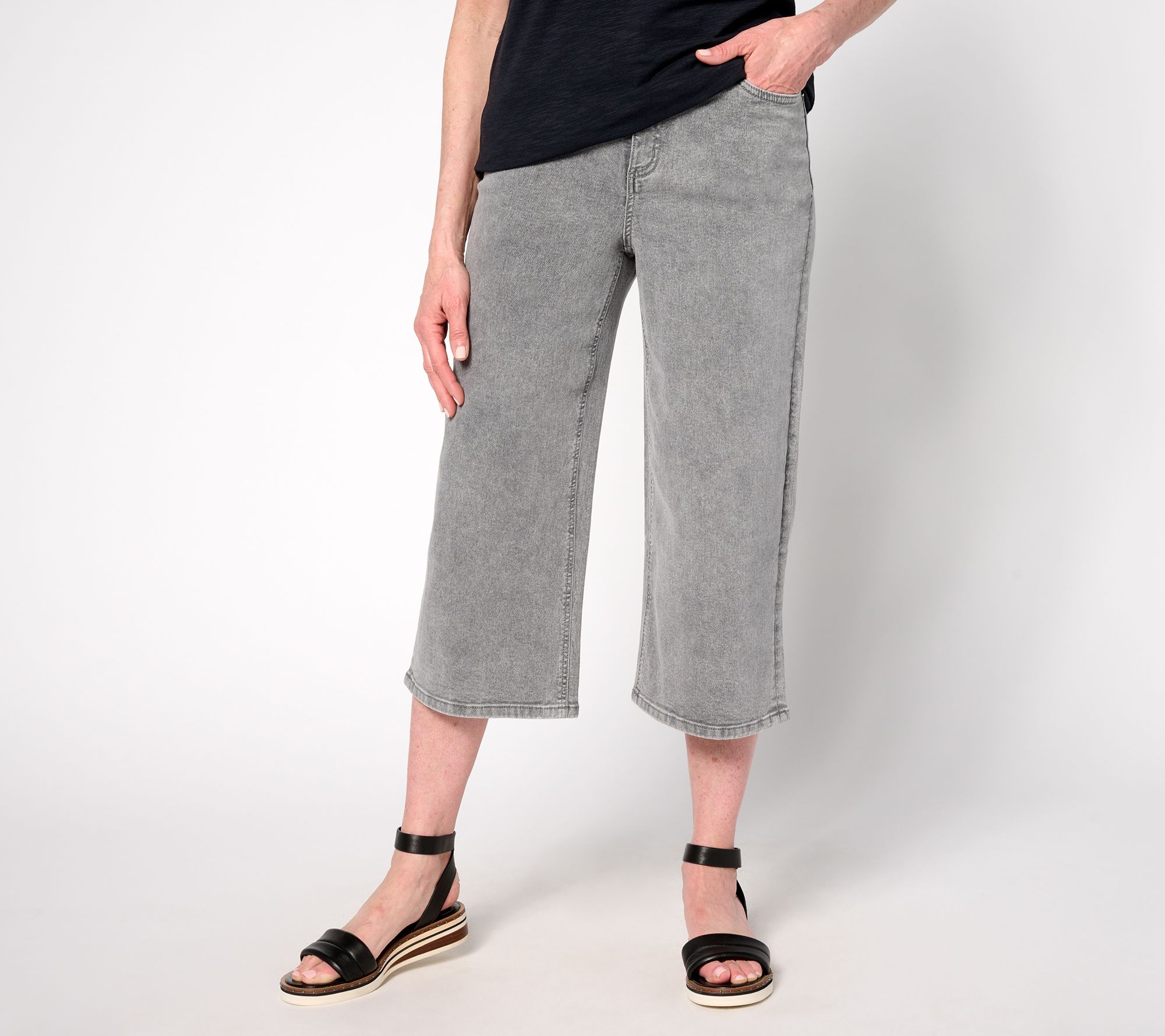 Denim & Co. Petite Classic Stretch Wide Leg Denim Capri