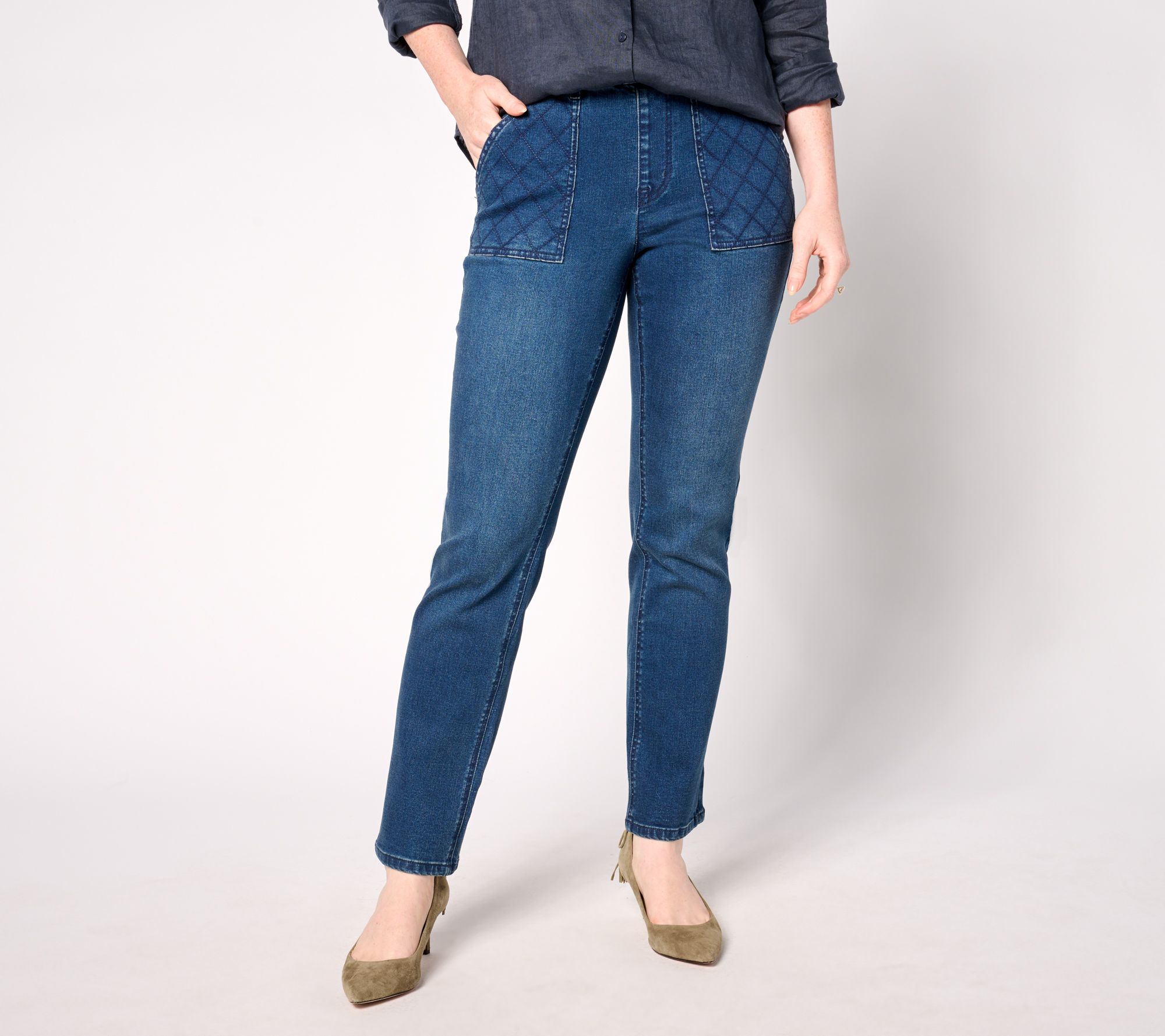 "As Is" Isaac Mizrahi Live! Regular True Denim Indigo Jeans w/ Pocket