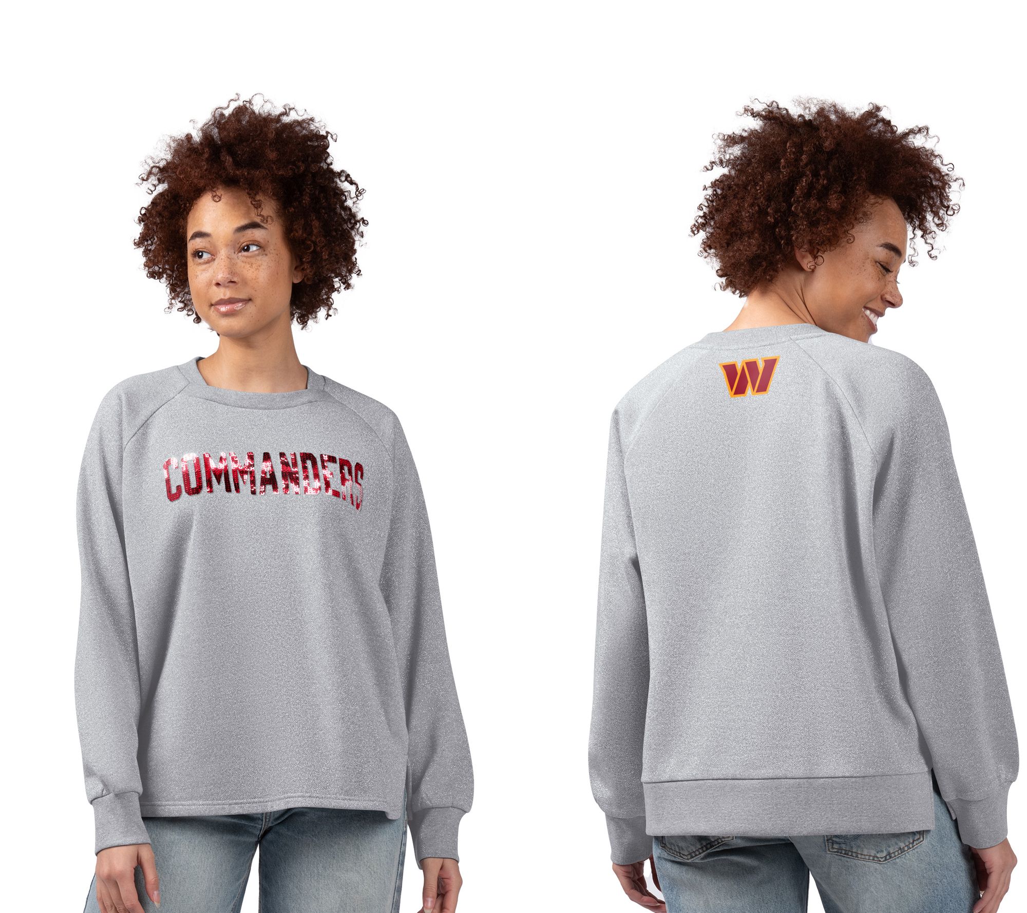 "As Is" NFL Women's Shining Lurex Fleece Crewneck with Square Neckline