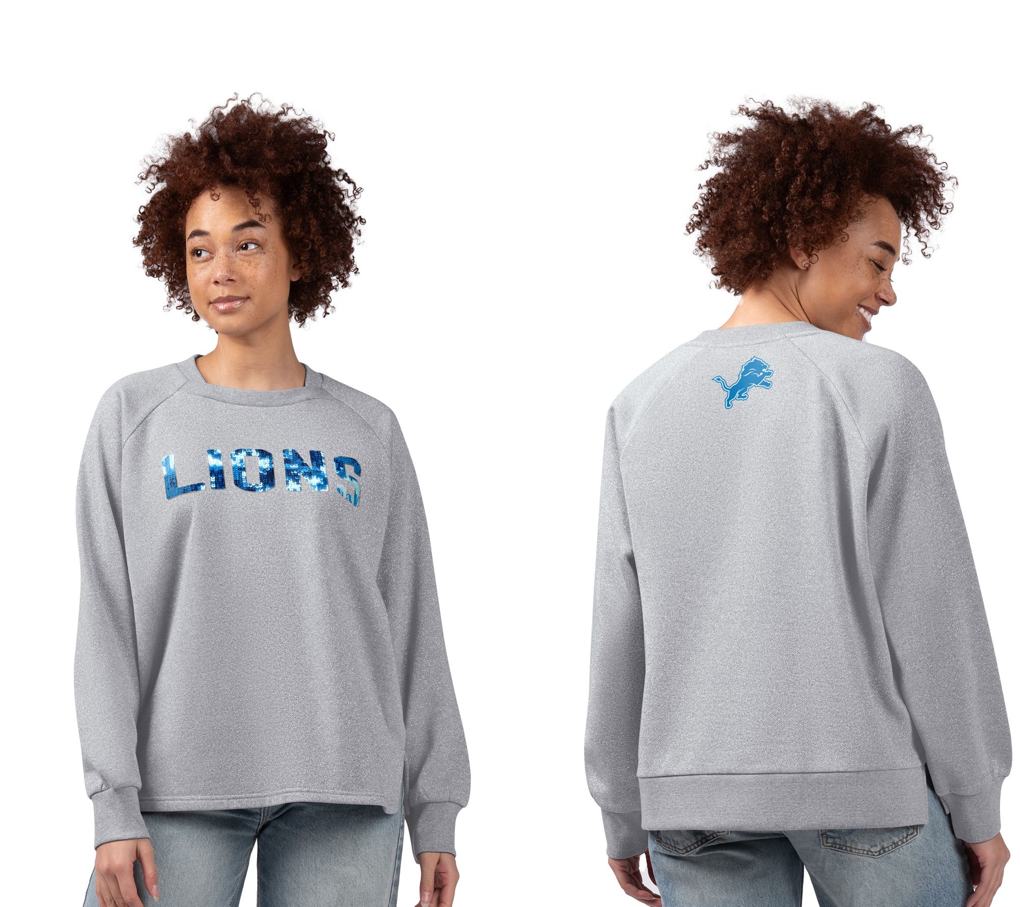"As Is" NFL Women's Shining Lurex Fleece Crewneck with Square Neckline