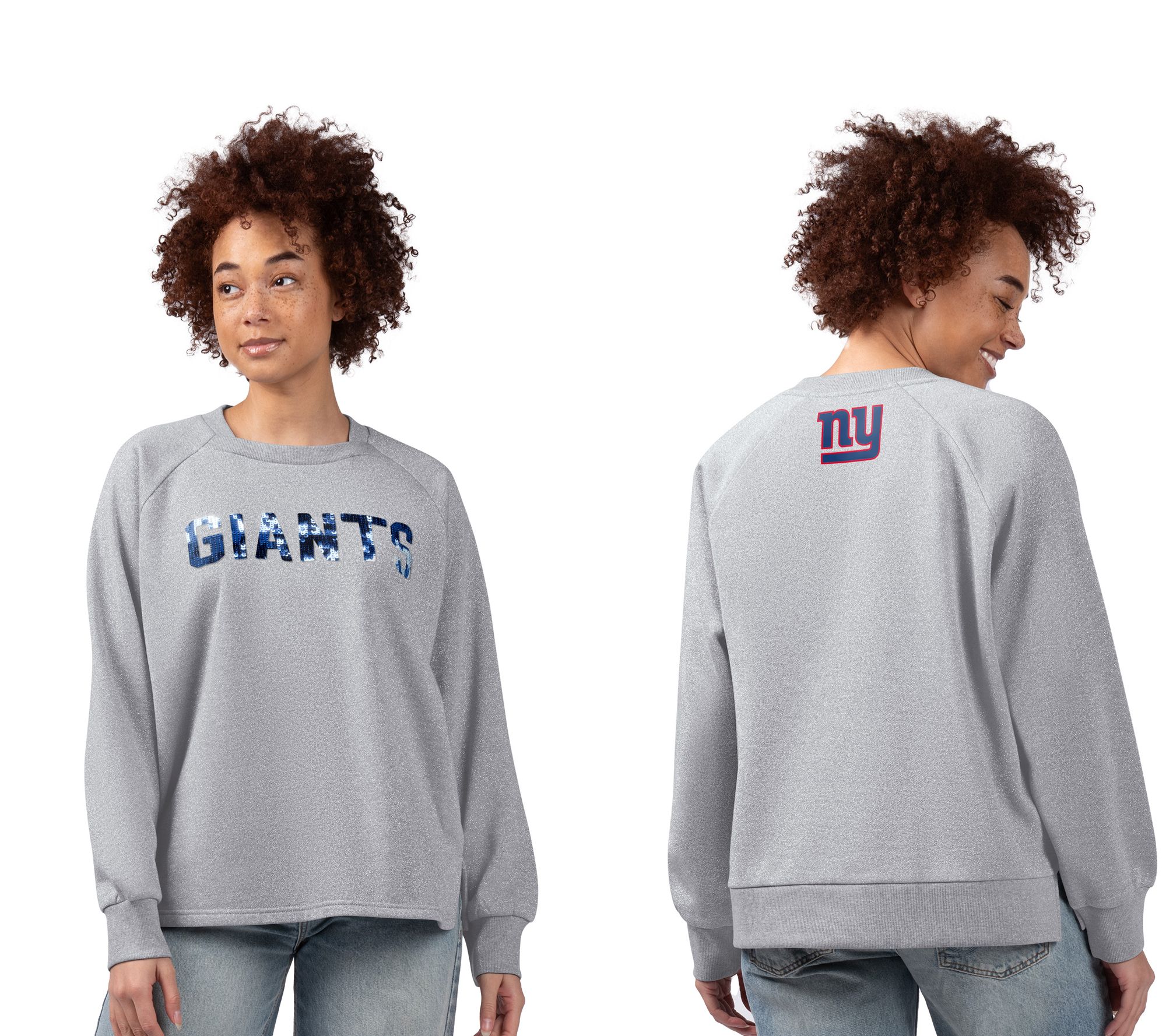 "As Is" NFL Women's Shining Lurex Fleece Crewneck with Square Neckline