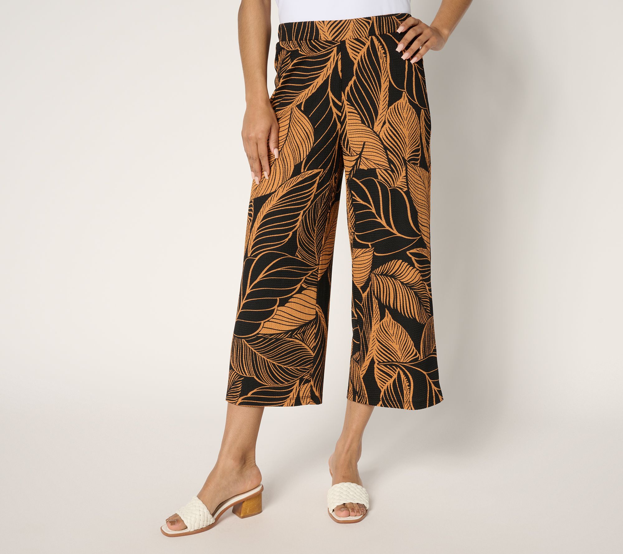 Susan Graver Regular Printed Textured Knit Wide-Leg Crop Pants