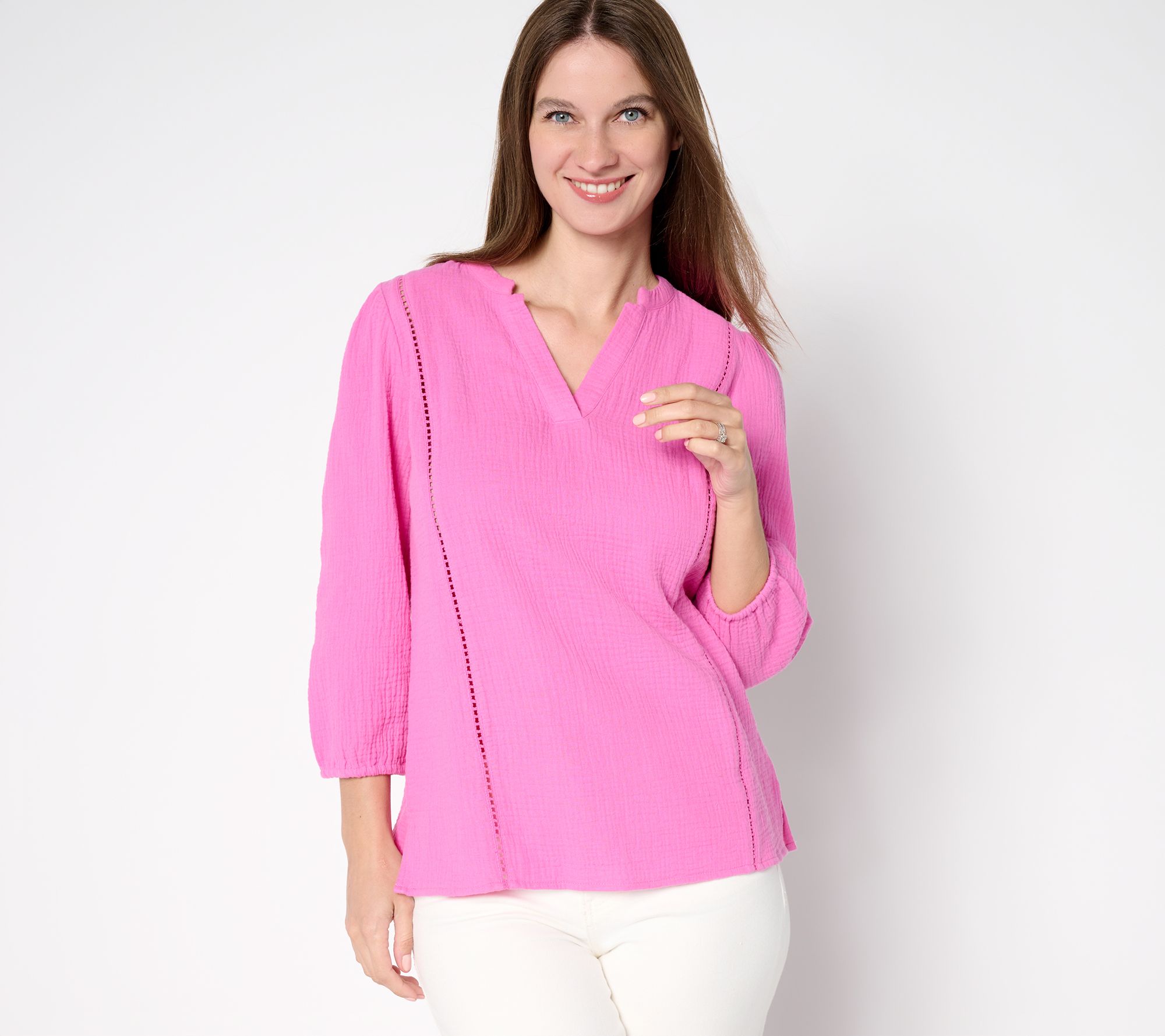 Belle Beach by Kim Gravel 100% Cotton Gauze Ladder Lace Top
