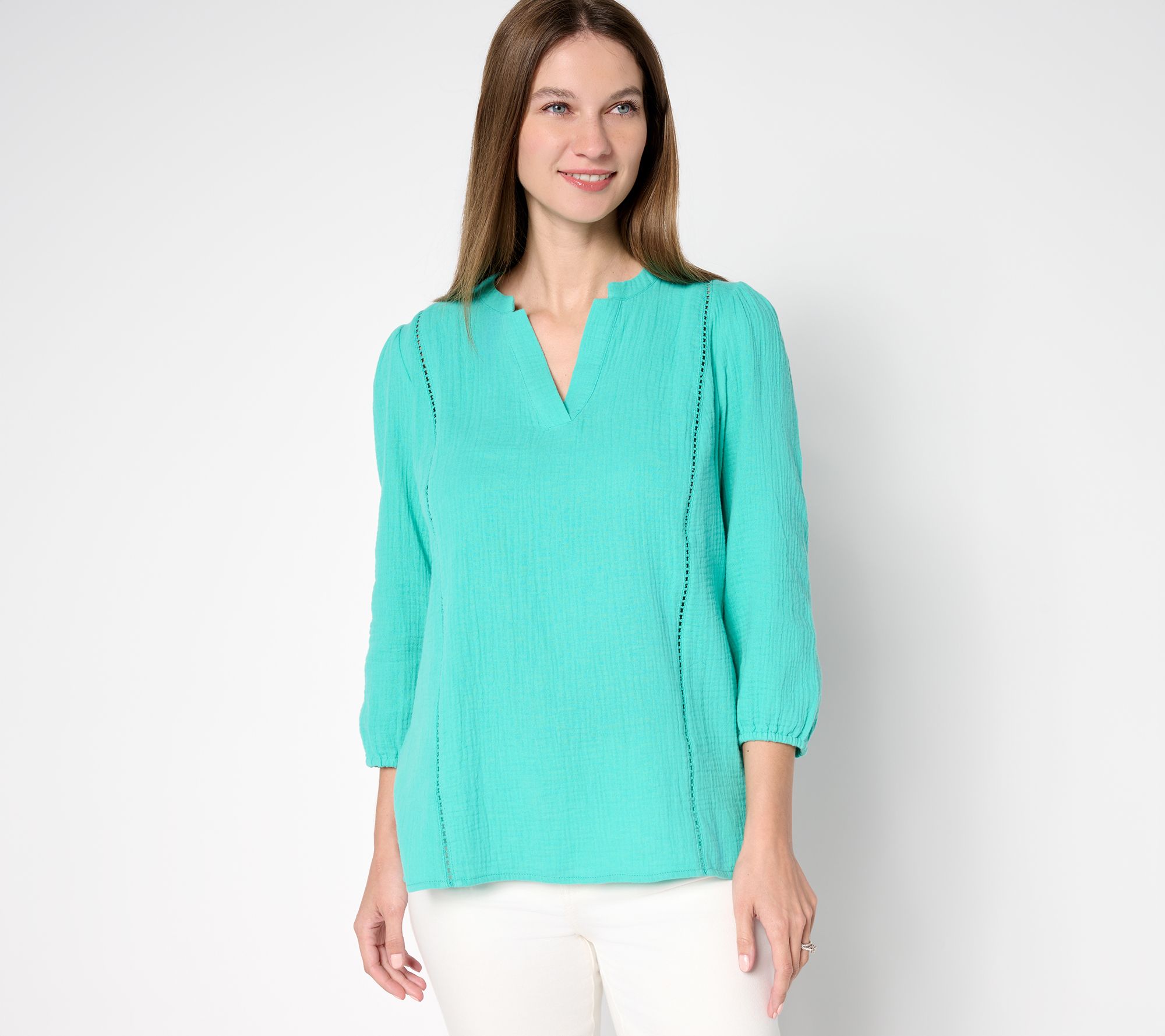 Belle Beach by Kim Gravel 100% Cotton Gauze Ladder Lace Top