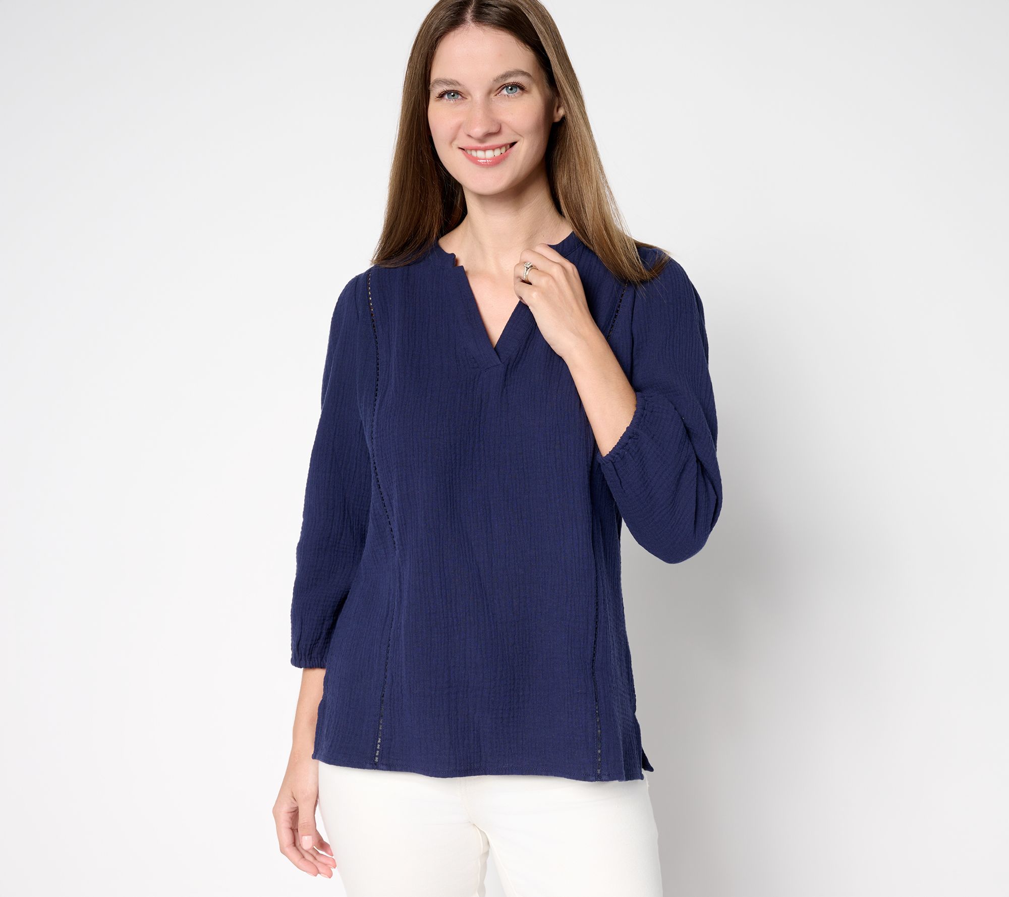 Belle Beach by Kim Gravel 100% Cotton Gauze Ladder Lace Top