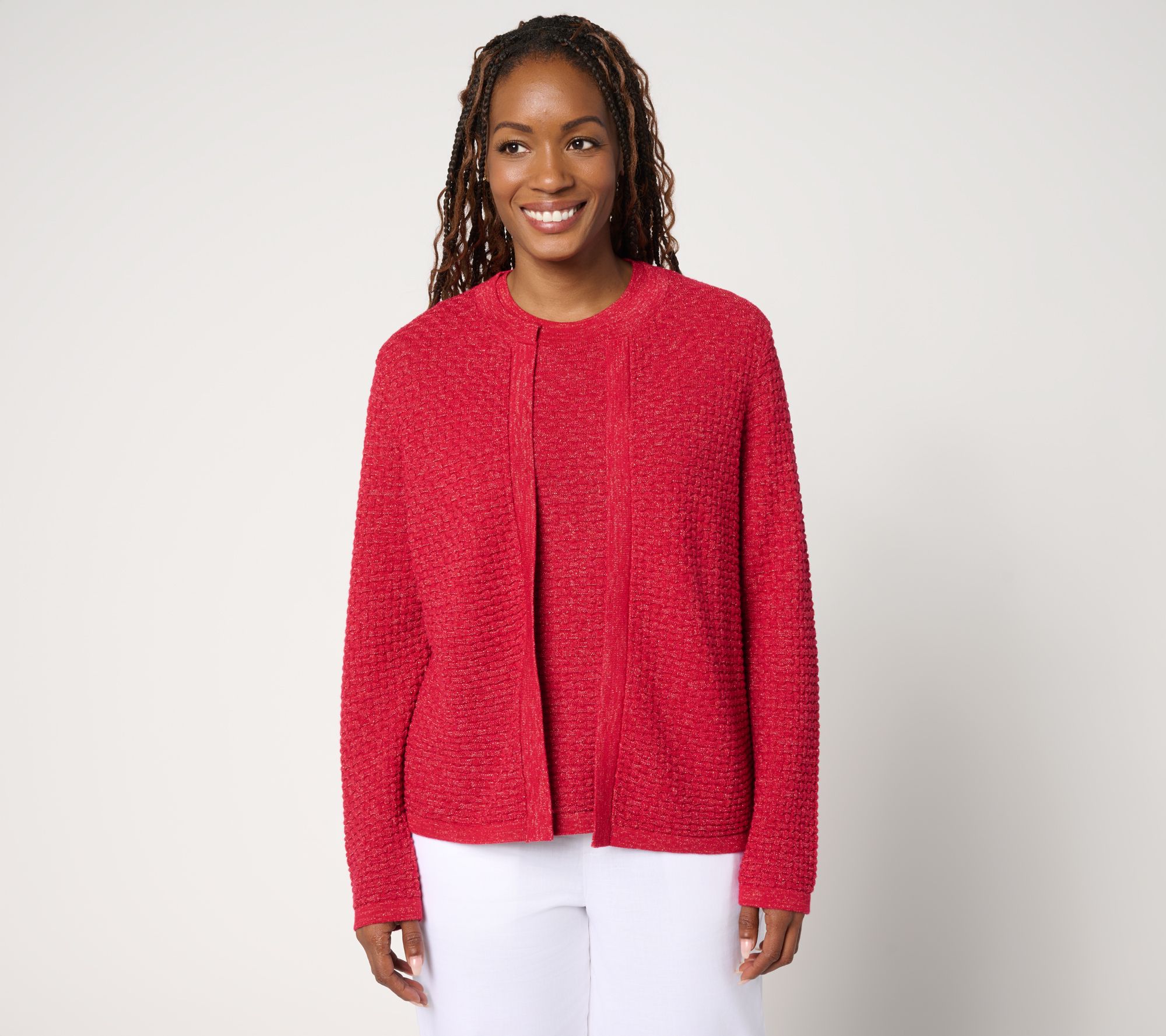 by Stacy London Basket Weave Cardigan with Lurex