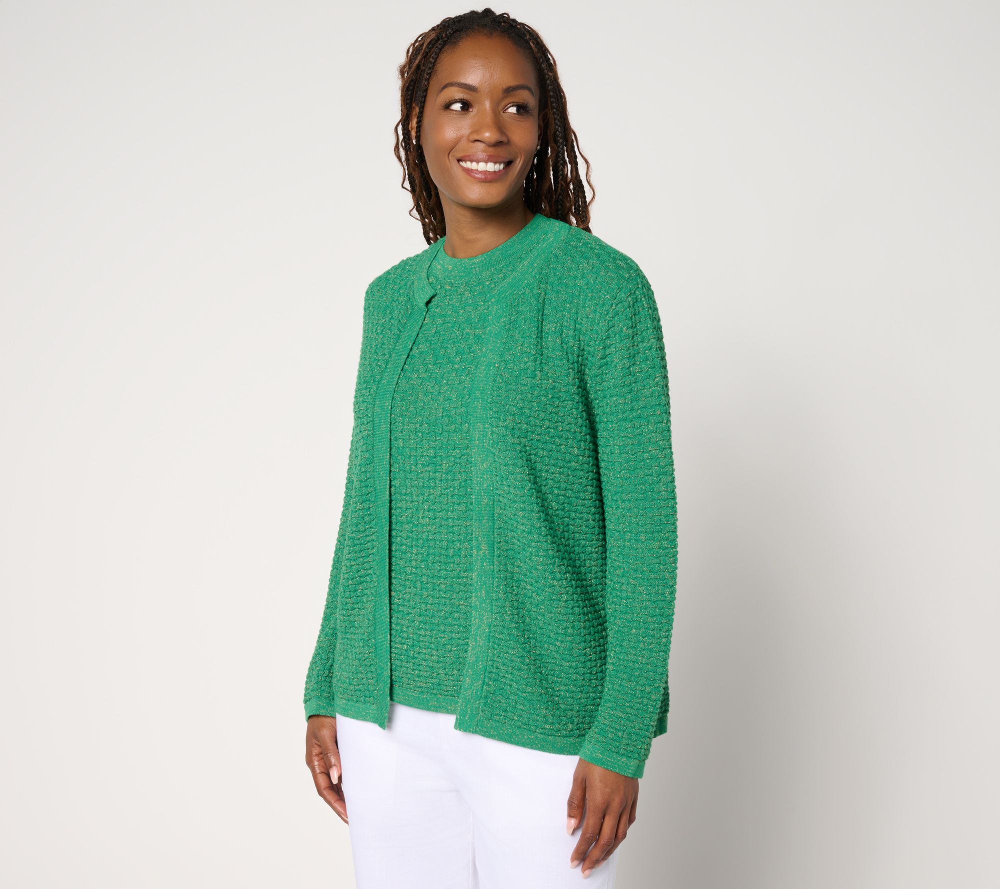 by Stacy London Basket Weave Cardigan with Lurex