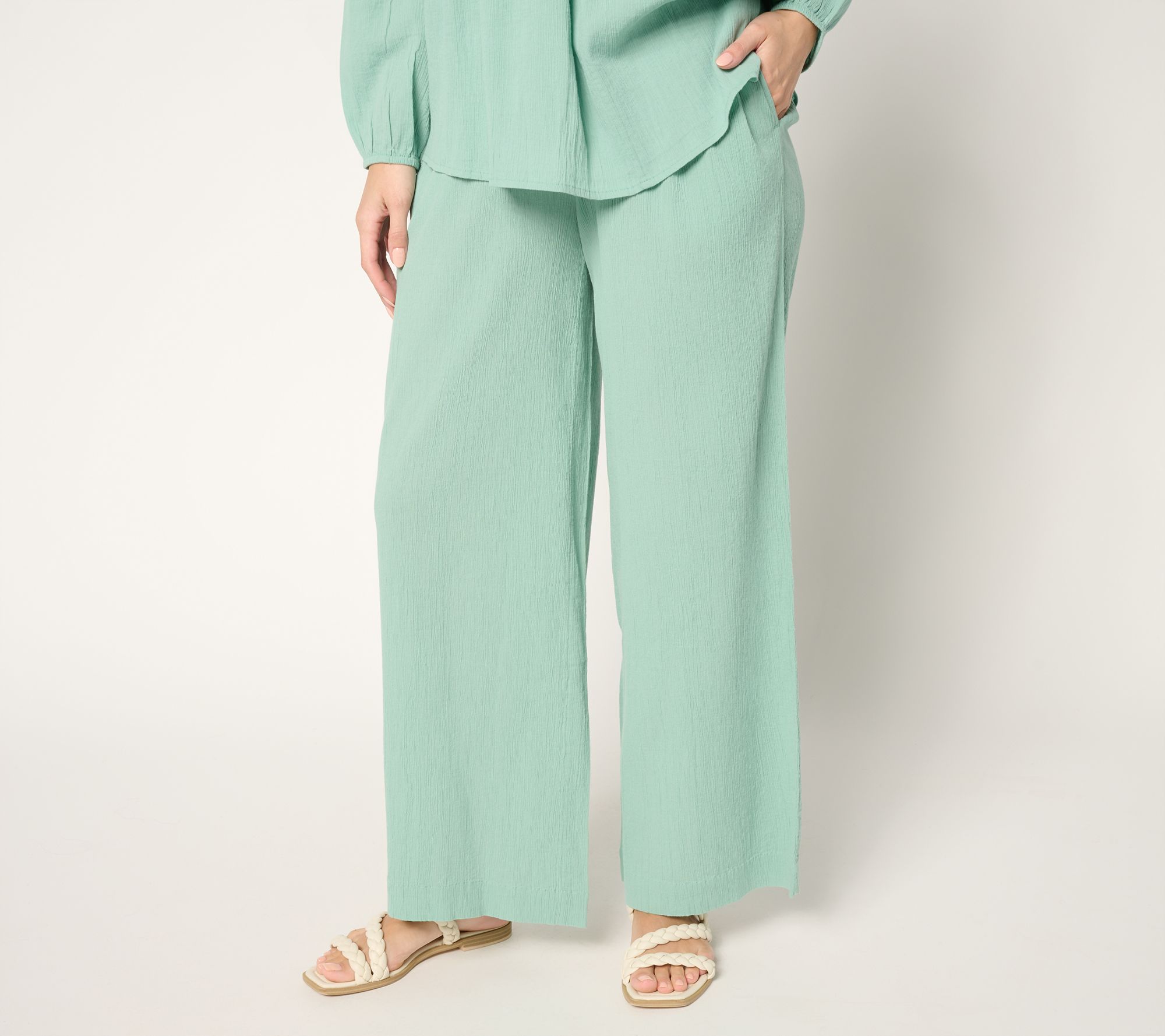 LOGO by Lori Goldstein Beach to Street Petite Cotton Gauze Pants