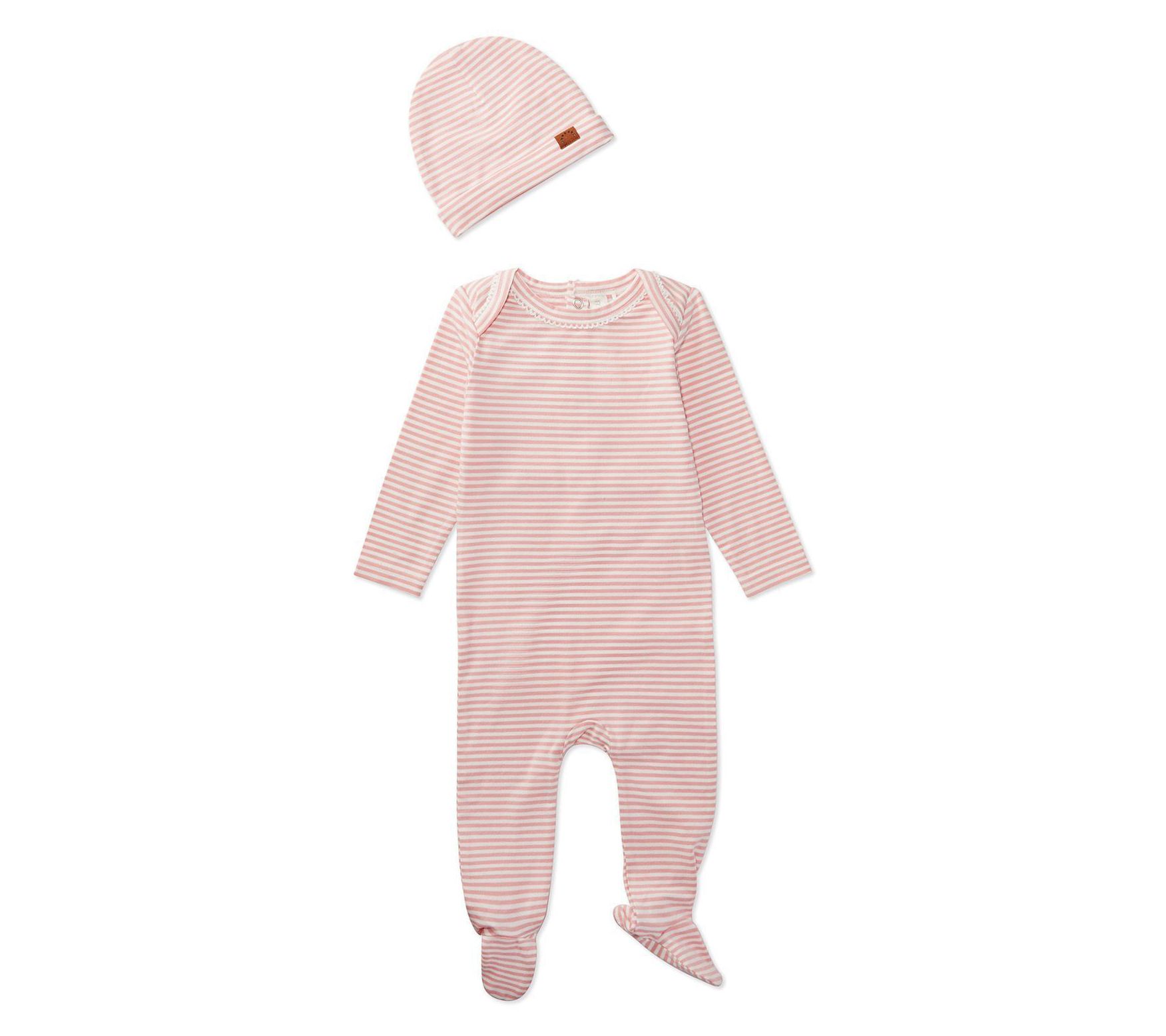 MiniMoi Girls' Striped Shoulder Flap Footie Set