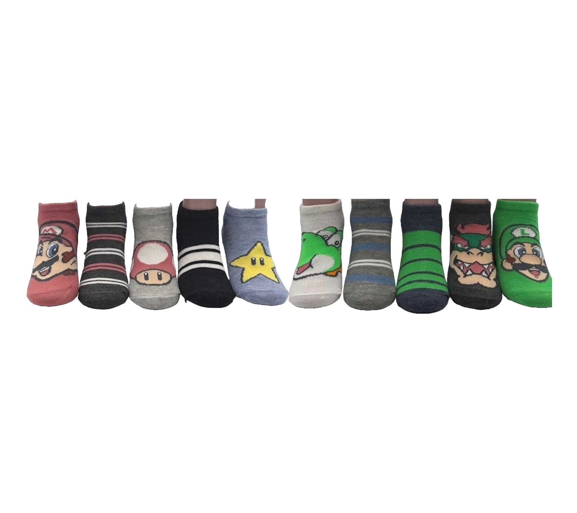 Super Mario Boys' Set of 10 No-Show Character Socks