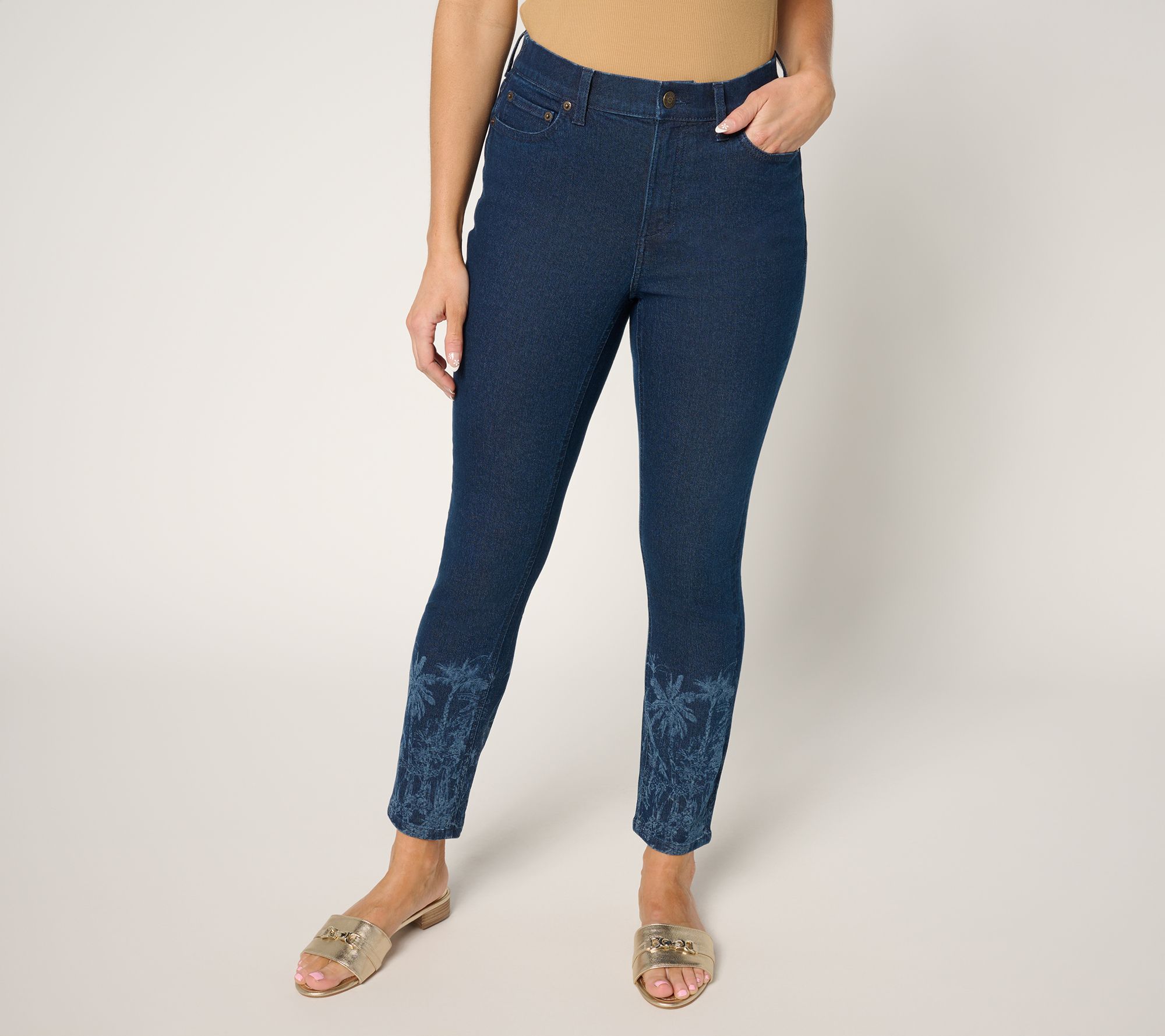 Denim & Co. Petite Indigo Classic Stretch Laser Print Ankle Jean