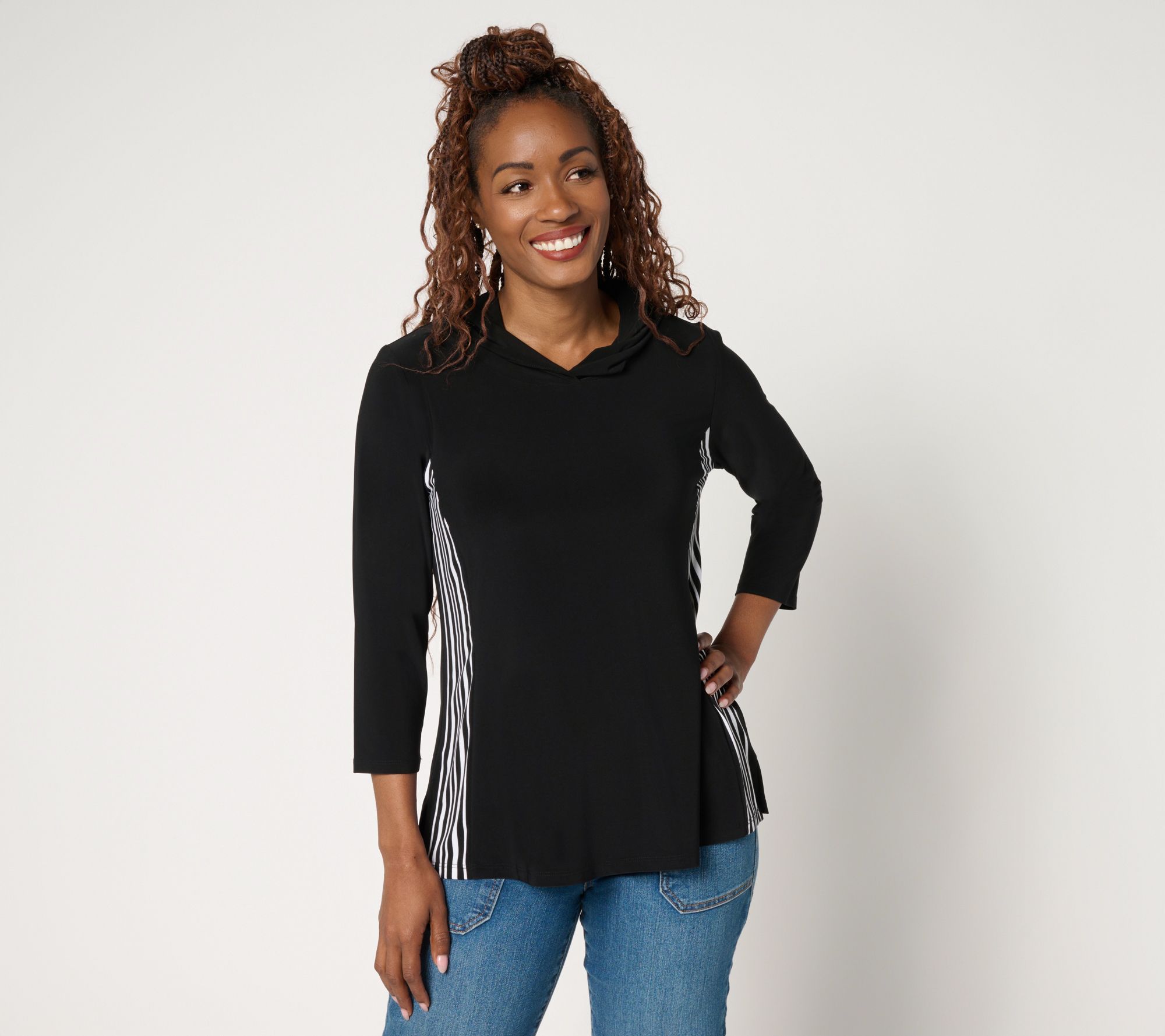 Attitudes by Renee La Roma Jersey Hooded Top with Stripe Detail