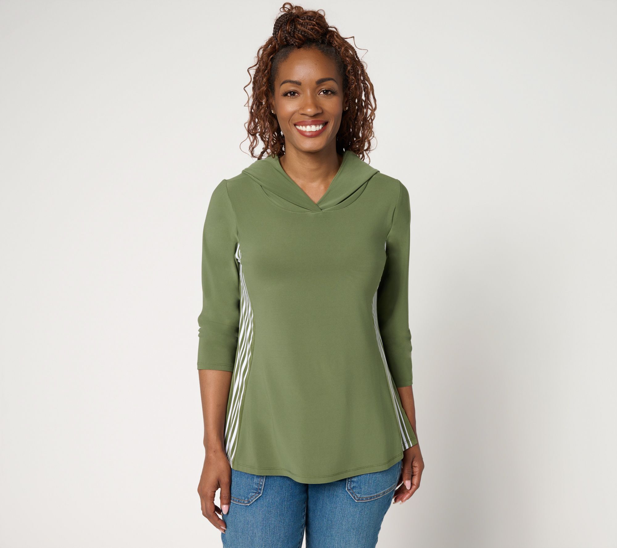Attitudes by Renee La Roma Jersey Hooded Top with Stripe Detail