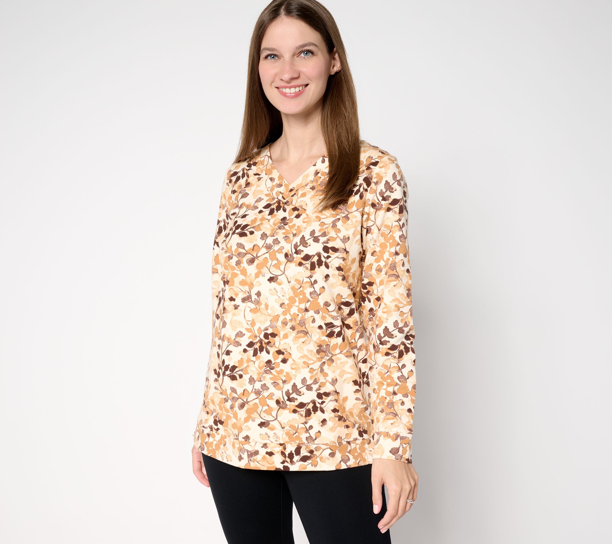 Denim & Co. Active Petite French Terry Long Sleeve Tunic