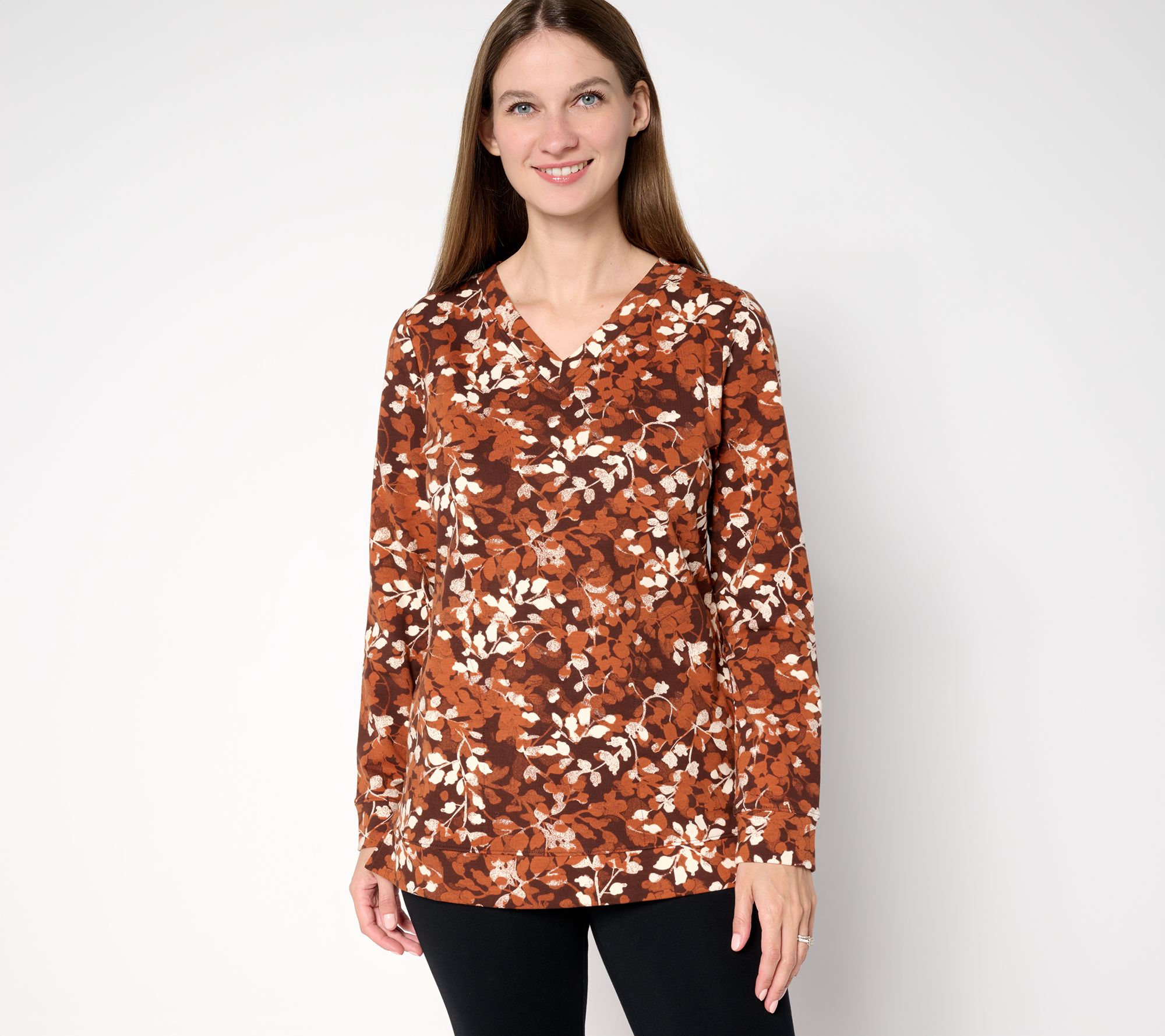 Denim & Co. Active Petite French Terry Long Sleeve Tunic