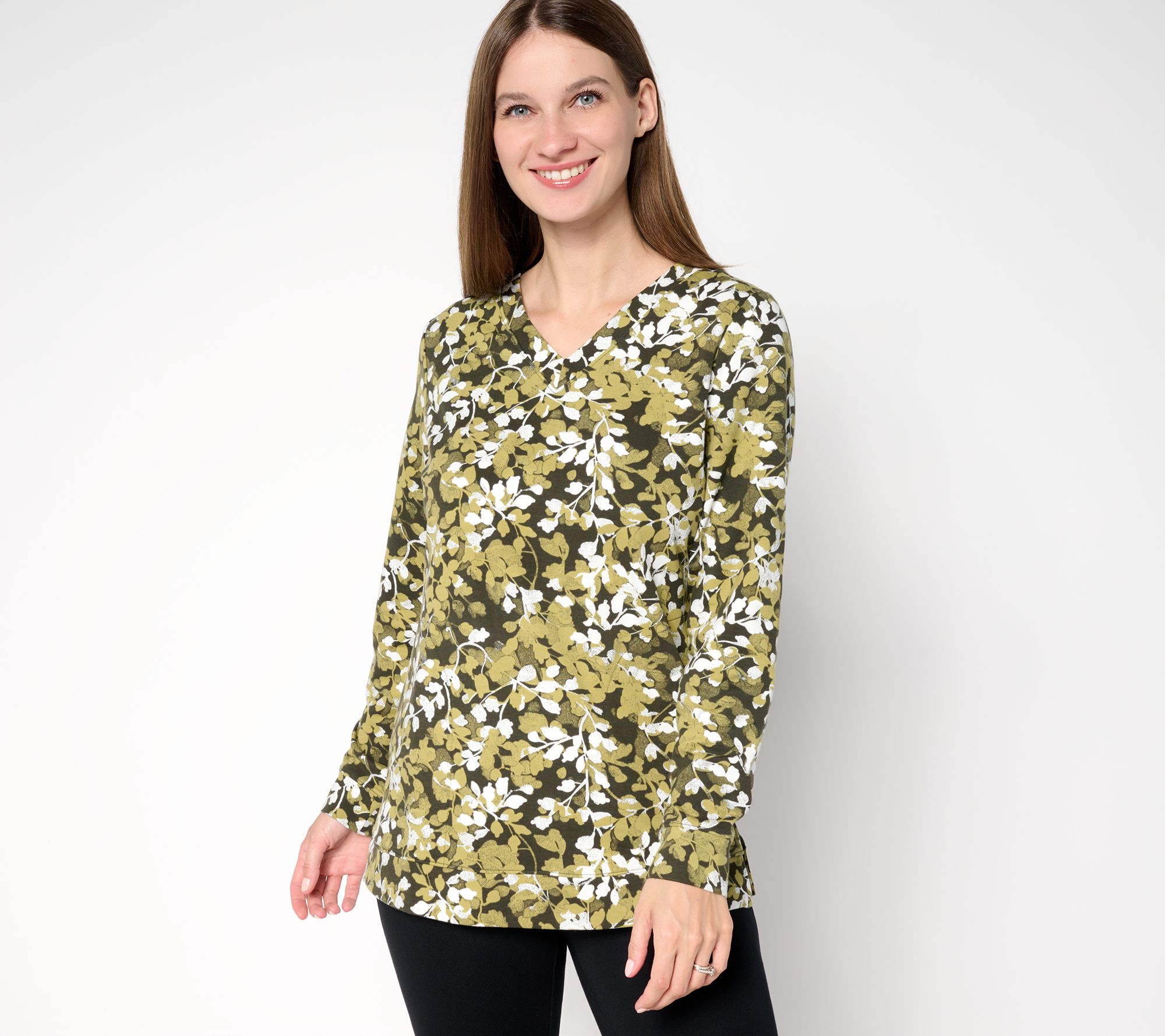 Denim & Co. Active Petite French Terry Long Sleeve Tunic