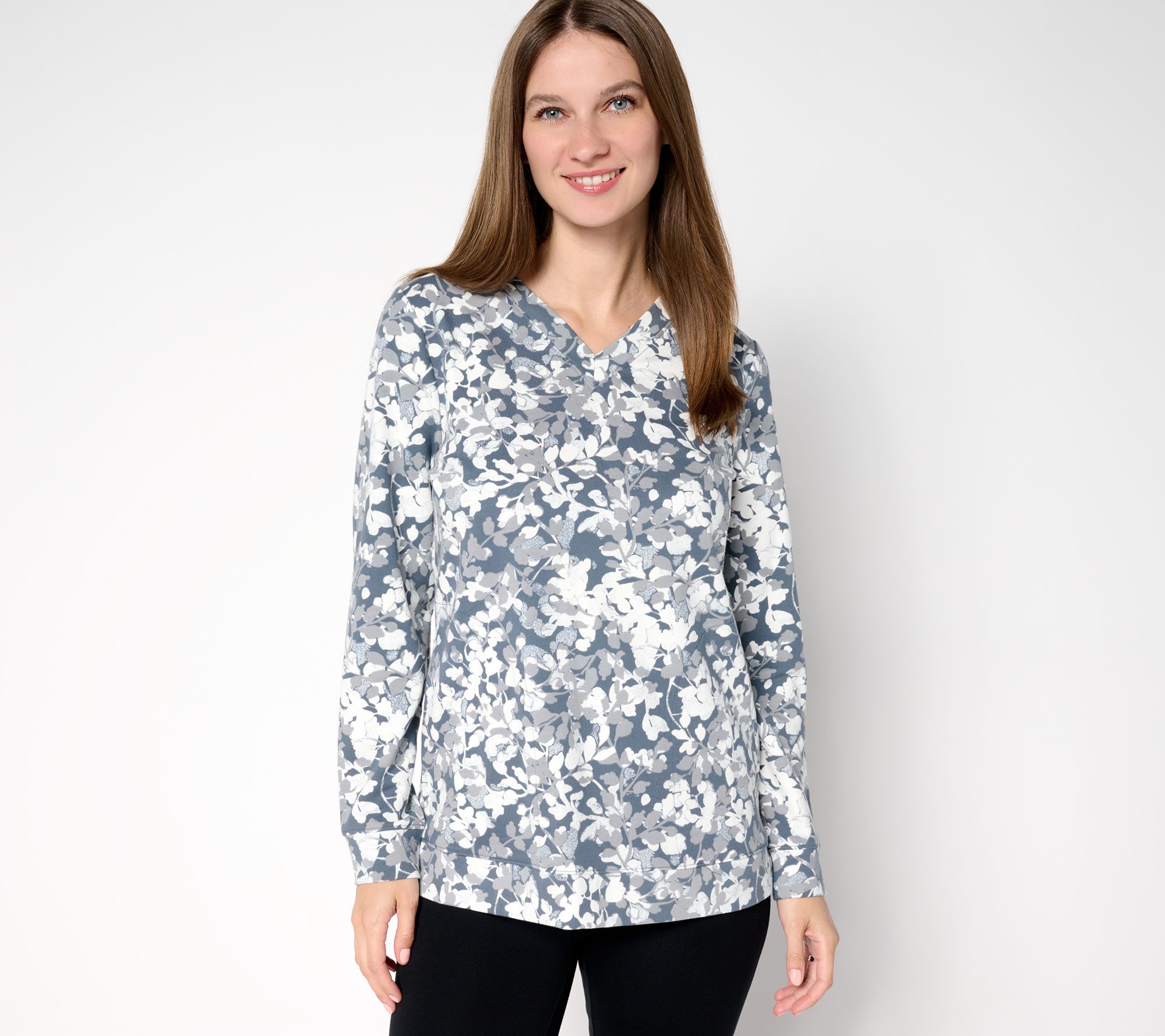 Denim & Co. Active Petite French Terry Long Sleeve Tunic