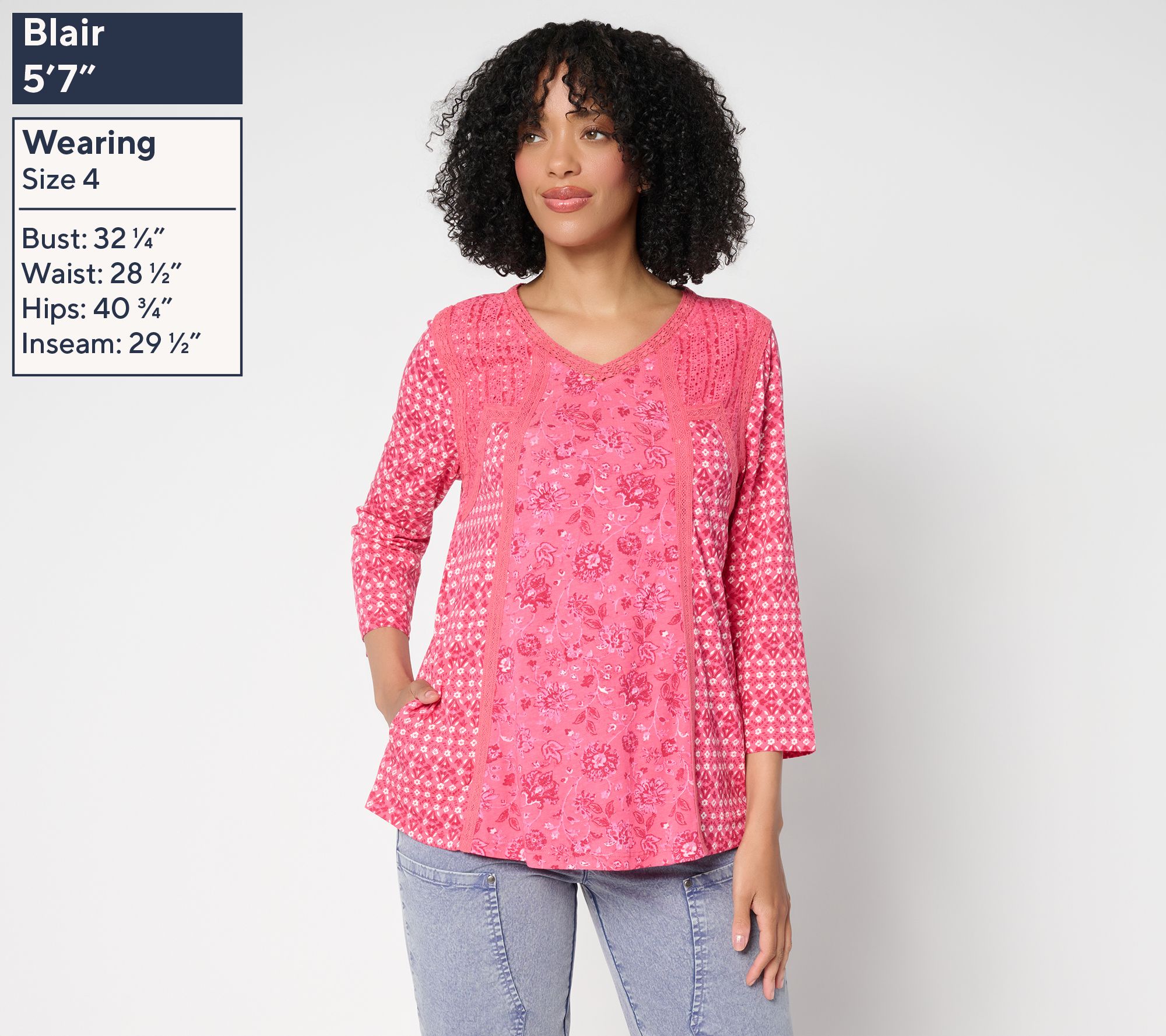 LOGO Lavish by Lori Goldstein Cotton Printed Pieced Top - QVC.com