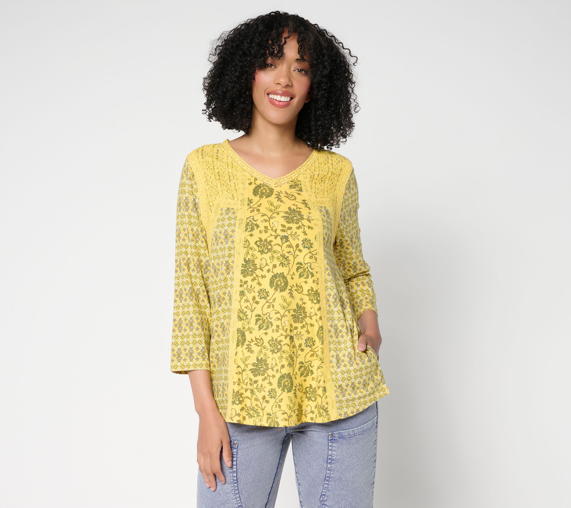LOGO Lavish by Lori Goldstein Cotton Printed Pieced Top