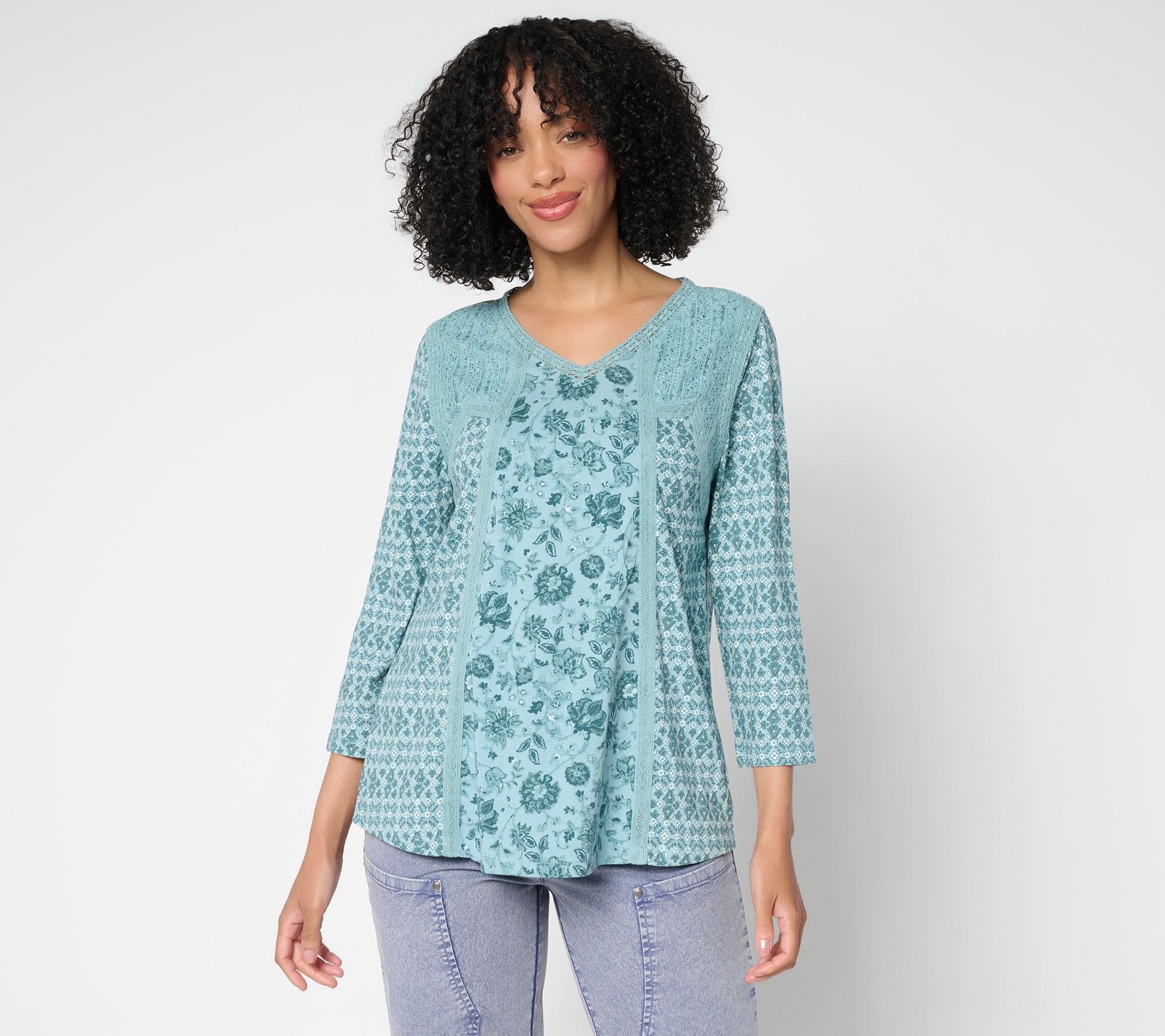 LOGO Lavish by Lori Goldstein Cotton Printed Pieced Top