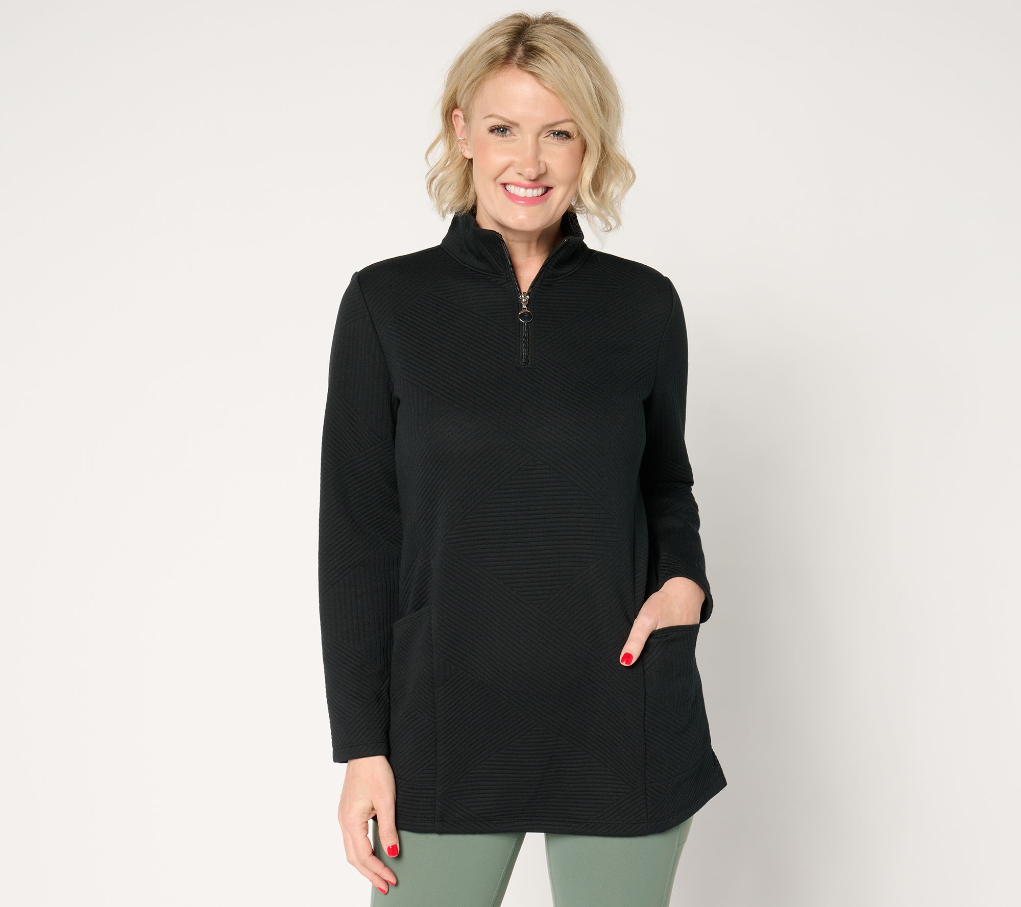 "As Is" Denim & Co. Active Reg Jacquard Quarter Zip Tunic