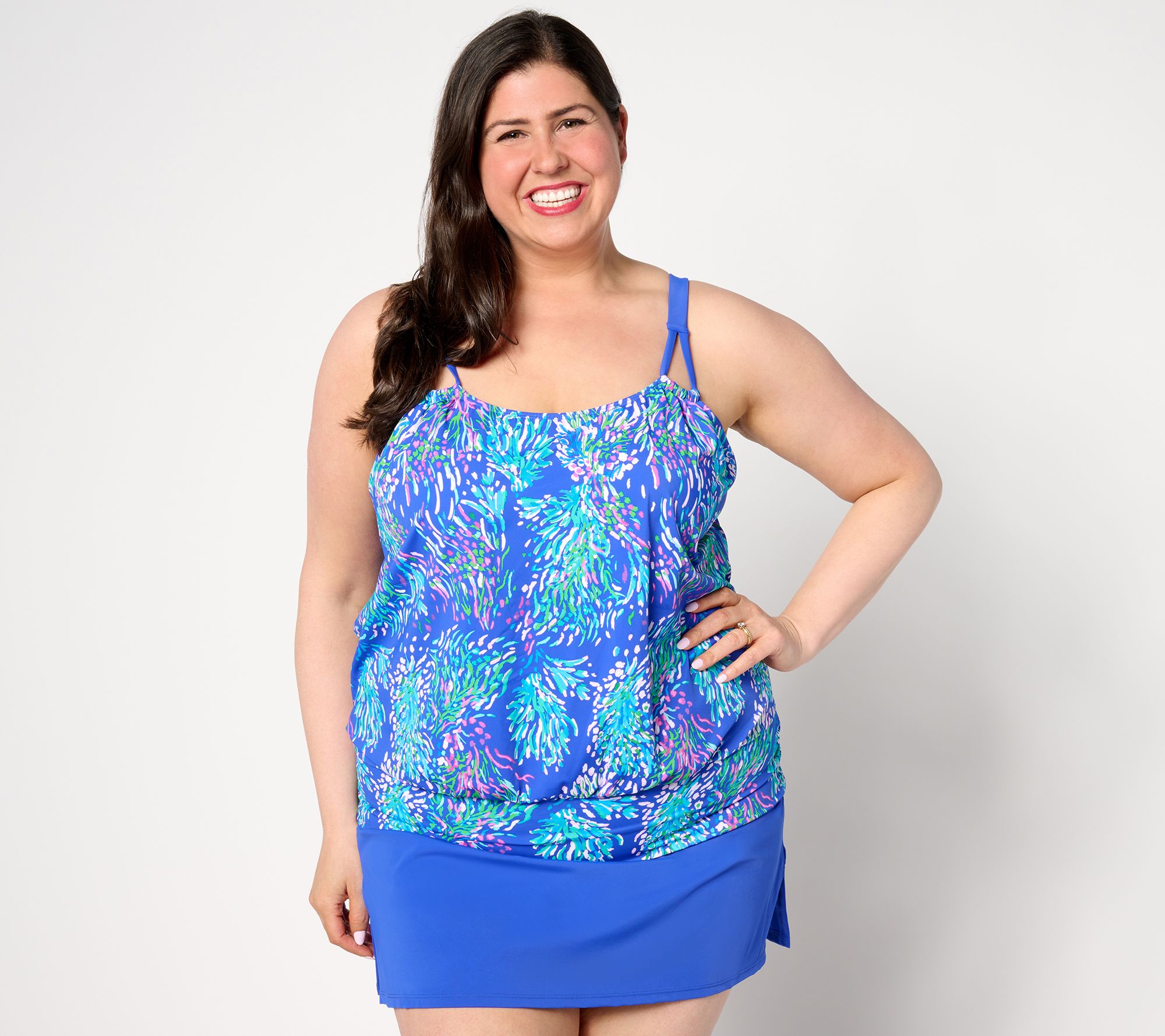 "As Is" Kim Gravel Swimsuit For All Blouson Tankini with Skirted Bottom