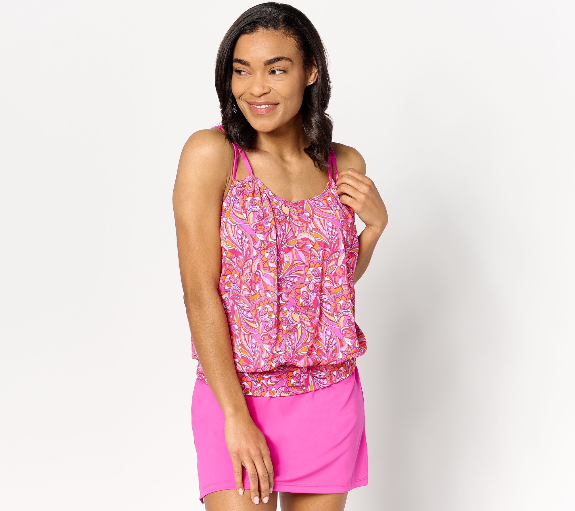 "As Is" Kim Gravel Swimsuit For All Blouson Tankini with Skirted Bottom