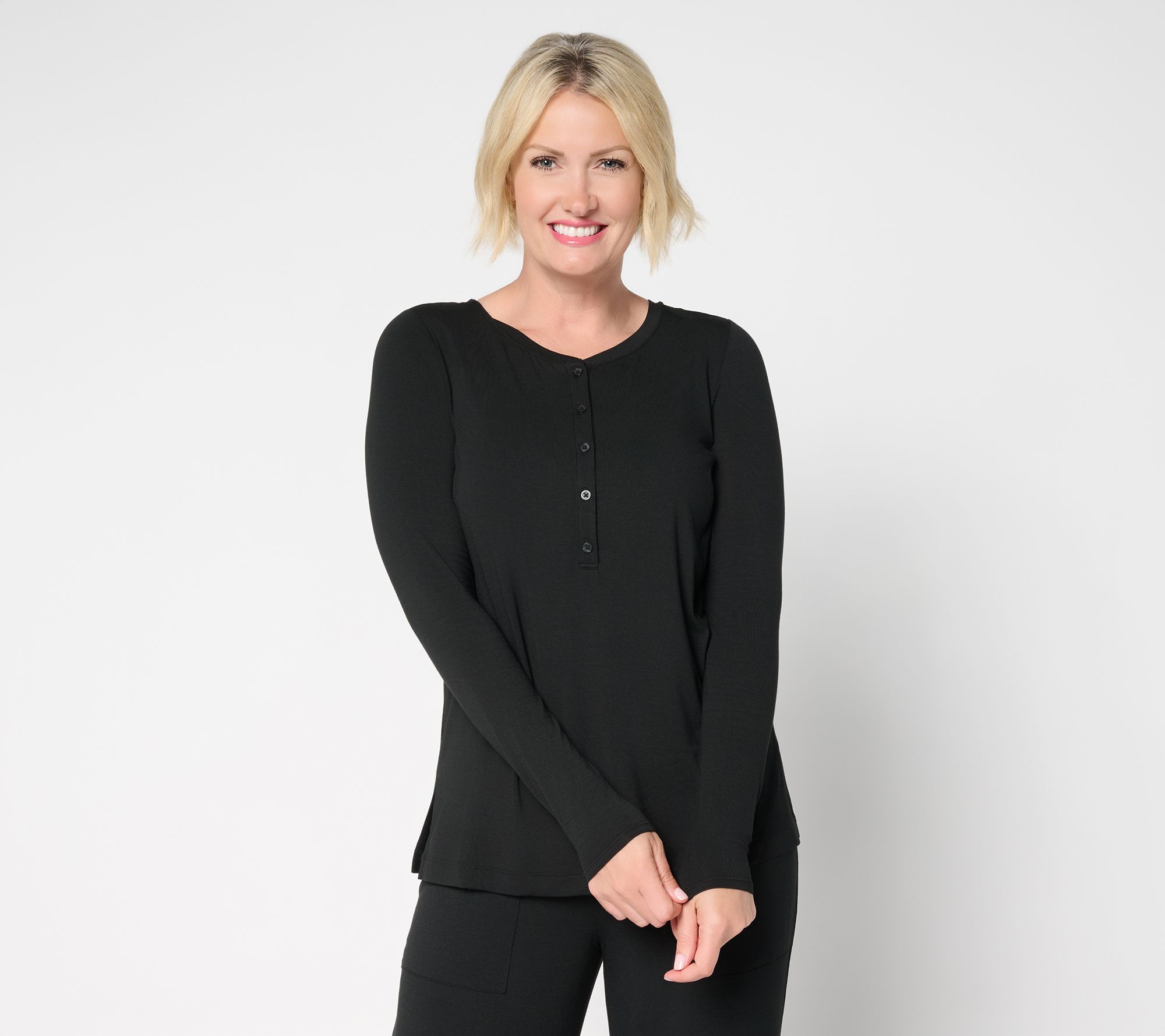 Modern Soul Soothing Knit Jersey Henley Top with Support System