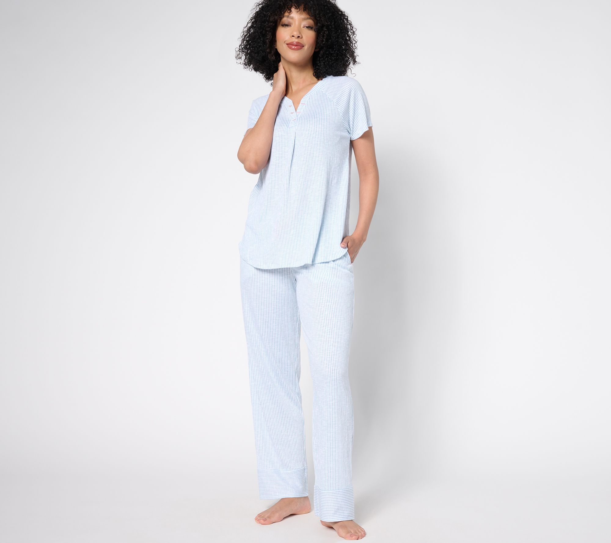 "As Is" Cuddl Duds Slub Knit Stripe Pajama Set