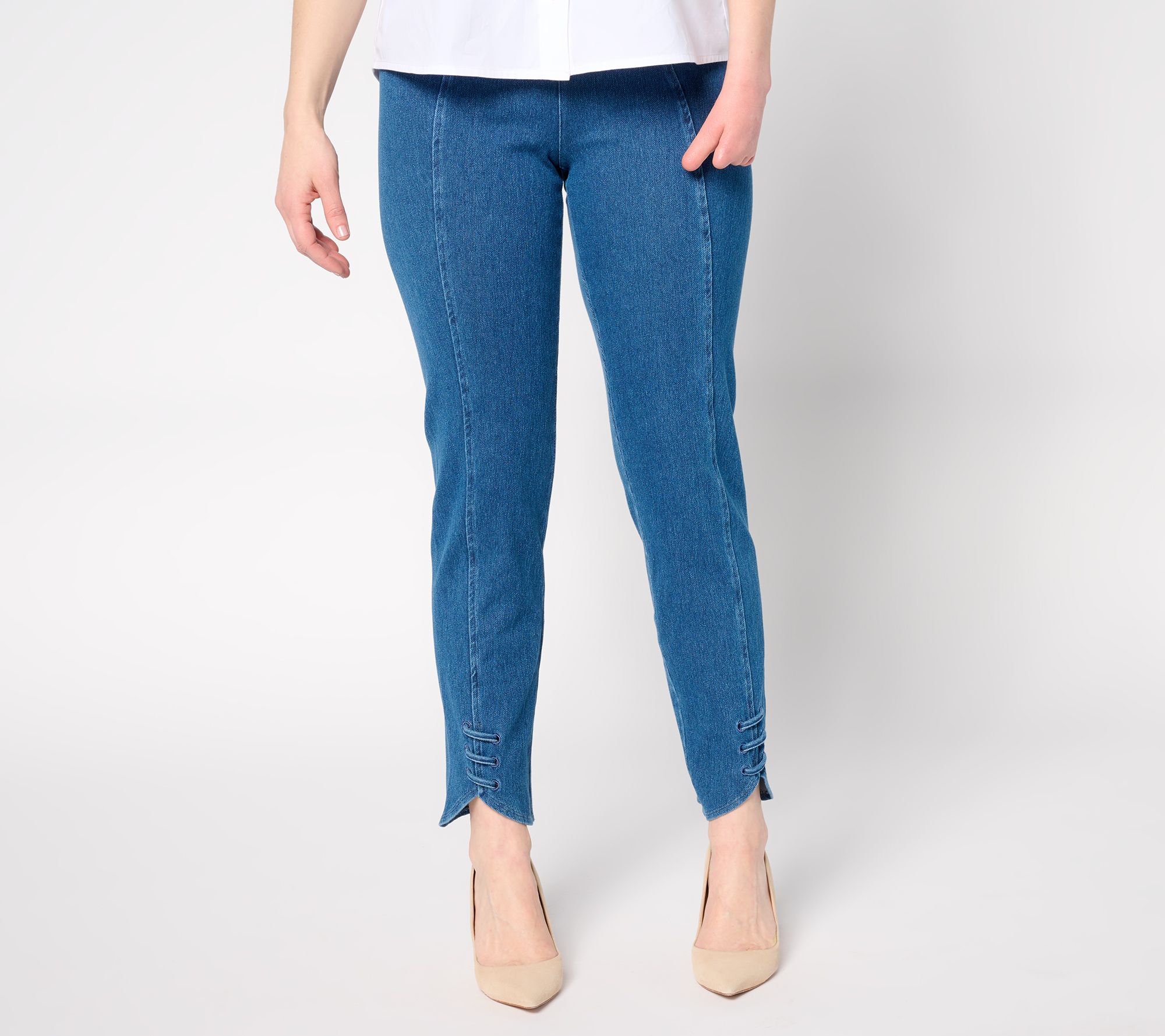 "As Is" Women with Control Prime Stretch Denim Petite Slim Leg Pants