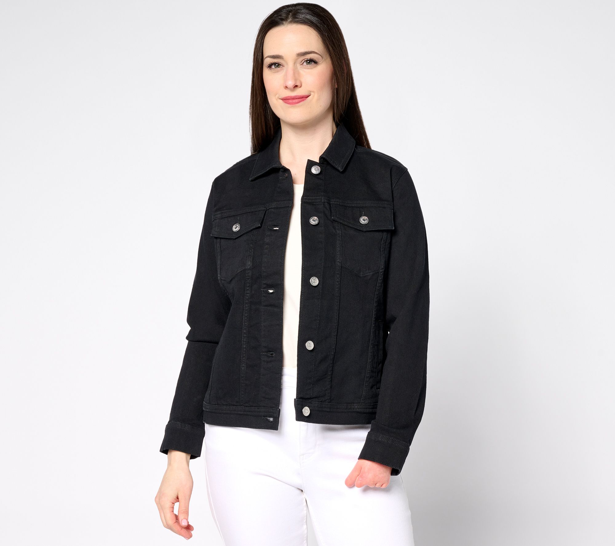 "As Is" Denim & Co. Classic Stretch Denim Jacket w/ Pockets
