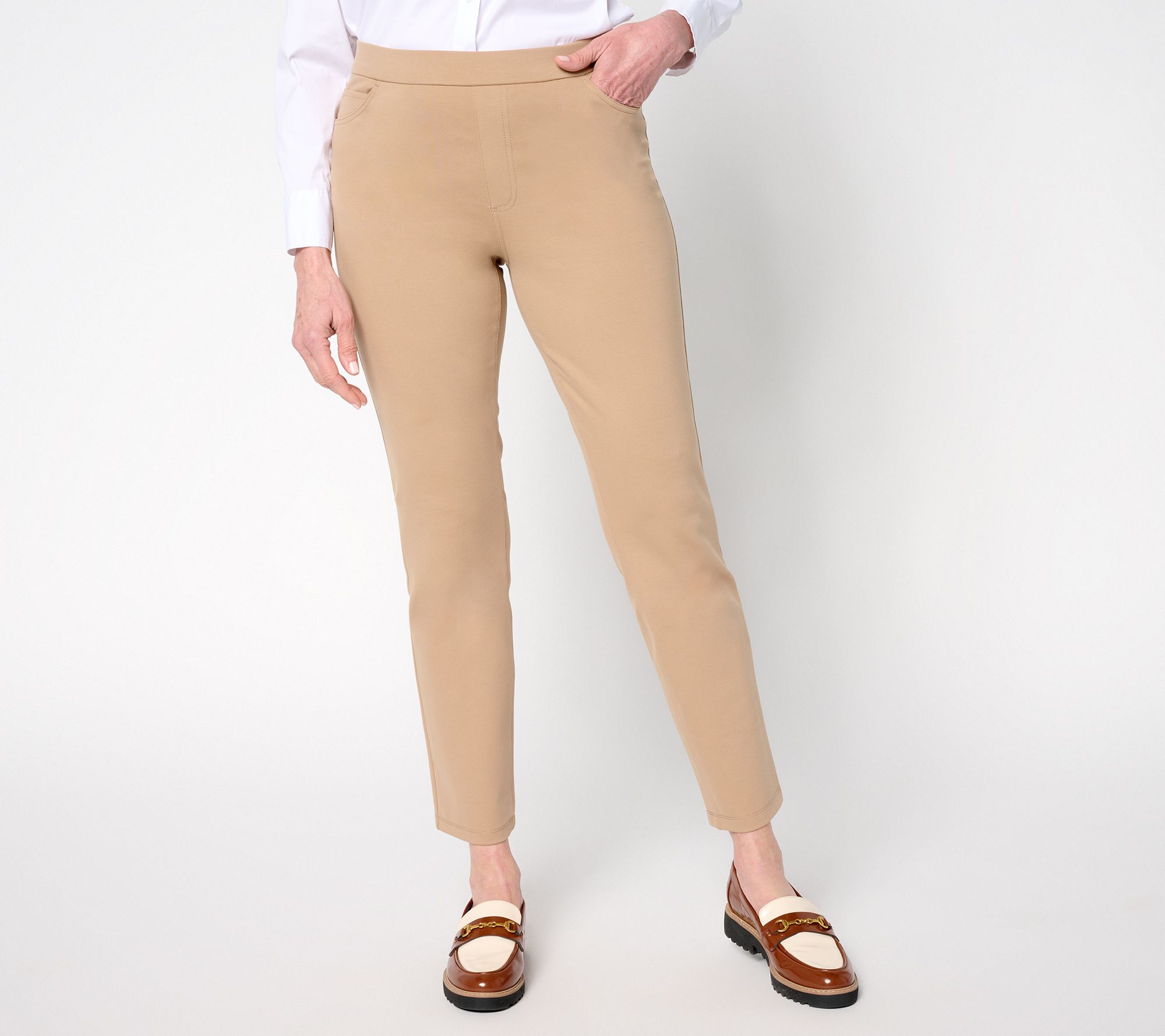 "As Is" Susan Graver Weekend Regular Cotton Ponte Slim Leg Ankle Pants