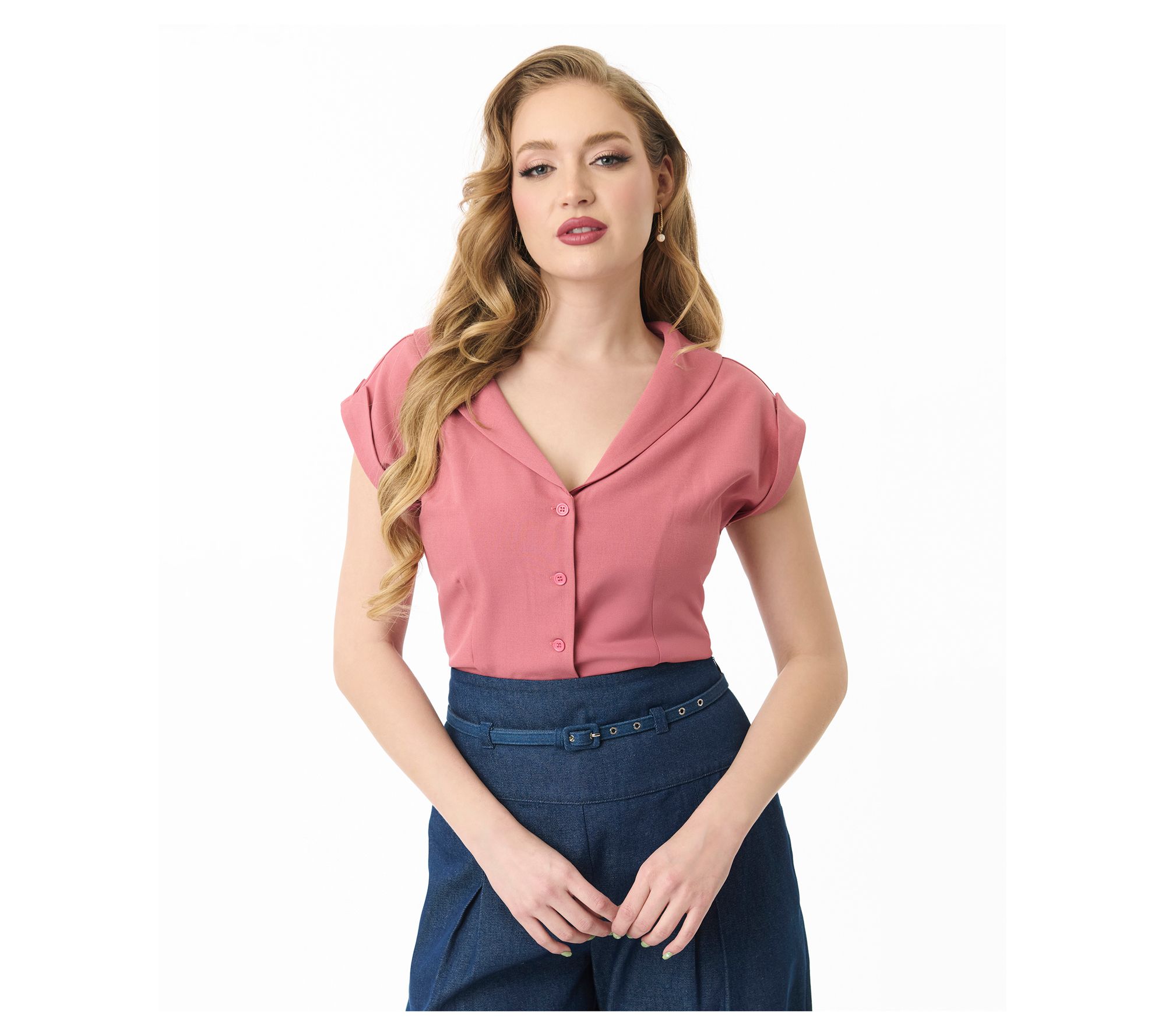 Unique Vintage Dark Rose Twill Sleeveless Blouse