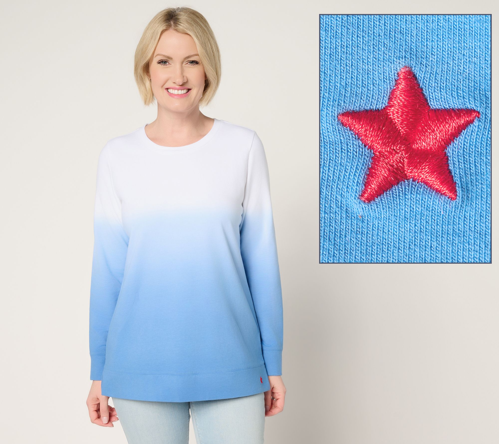 "As Is" Denim & Co. Regular French Terry Dip Dye Tunic