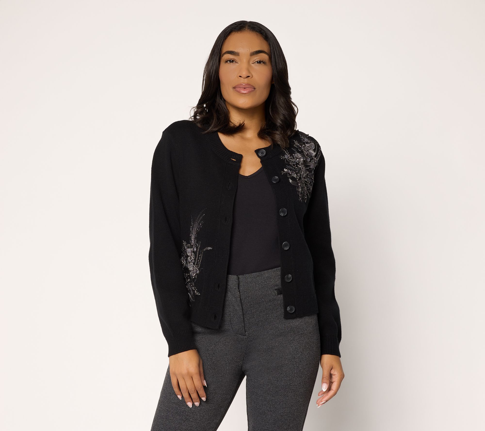 Dennis Basso Sweater with Sequin and Faux Pearl Embellishment