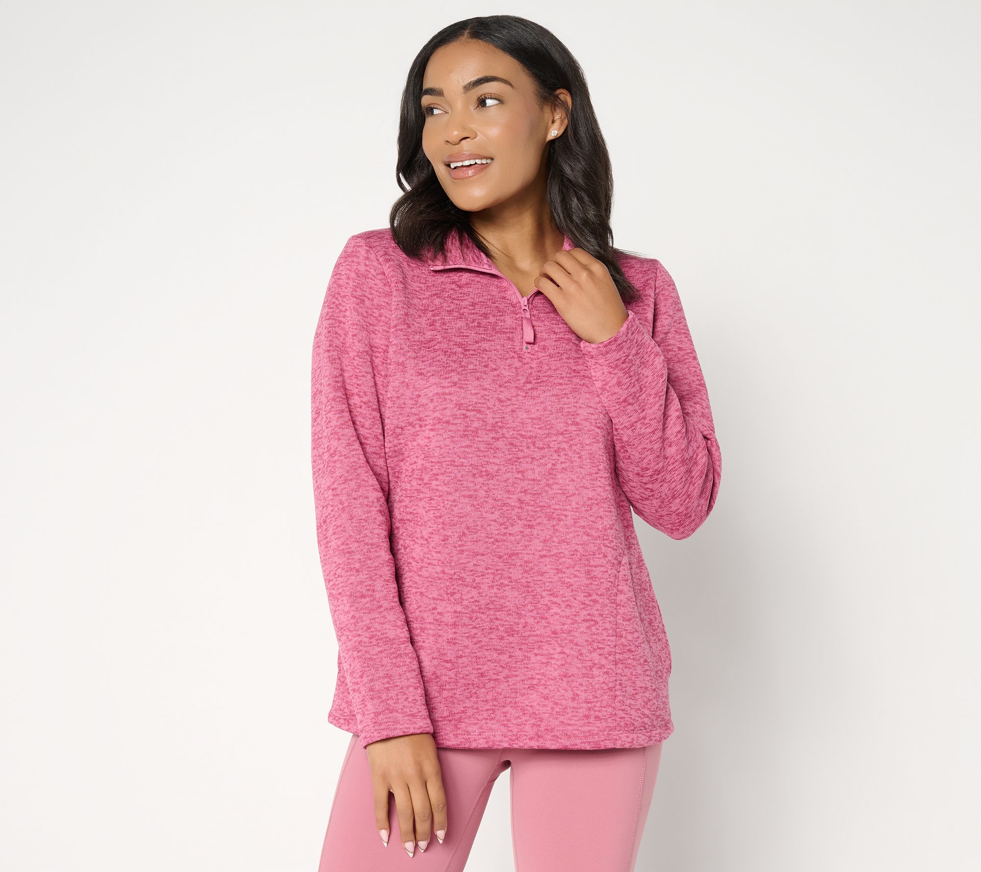 Denim & Co. Active Heathered Sweater Fleece Top w/ Half Zip