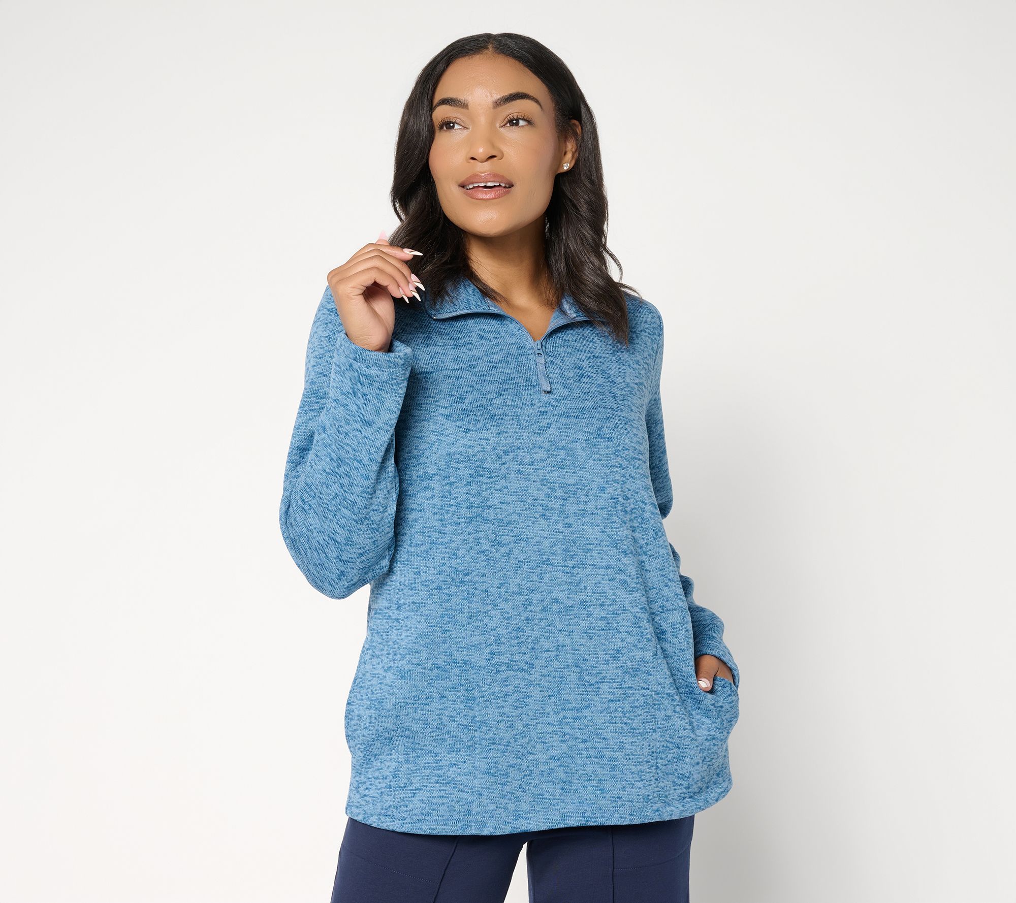 Denim & Co. Active Heathered Sweater Fleece Top w/ Half Zip