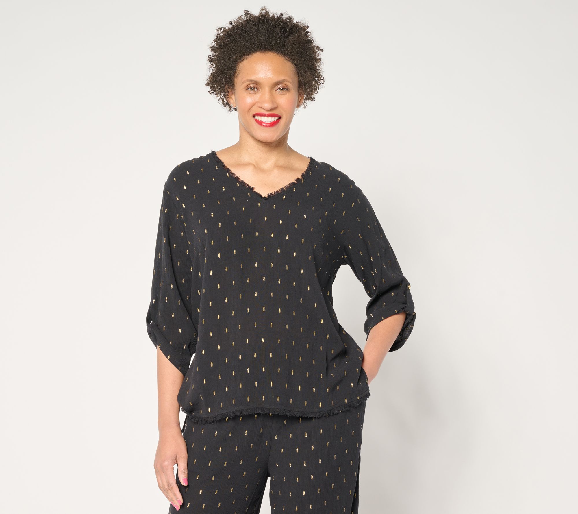 "As Is" Susan Graver Soleil Lurex Clip Dot Dolman Sleeve Top