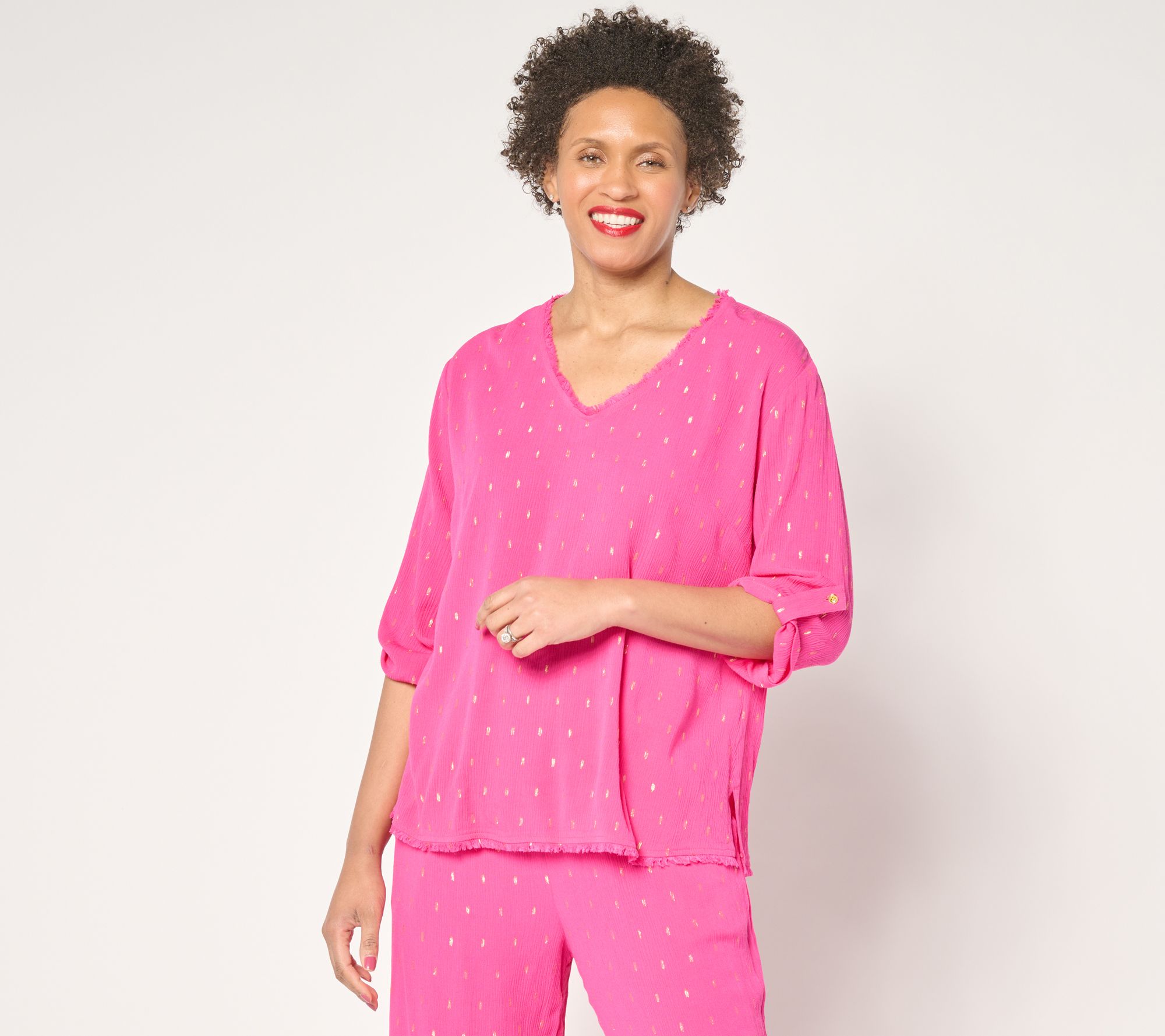 "As Is" Susan Graver Soleil Lurex Clip Dot Dolman Sleeve Top