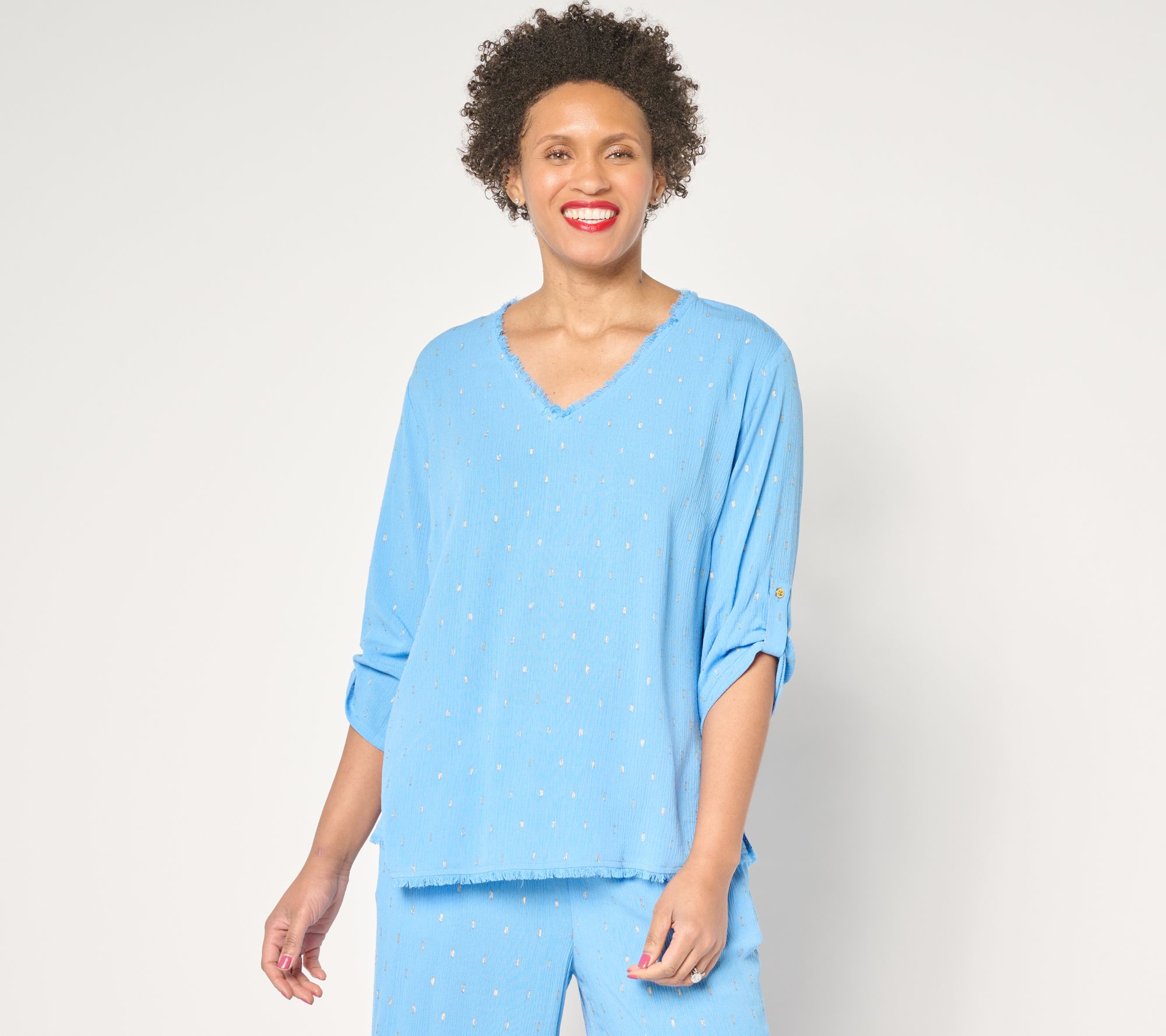 "As Is" Susan Graver Soleil Lurex Clip Dot Dolman Sleeve Top