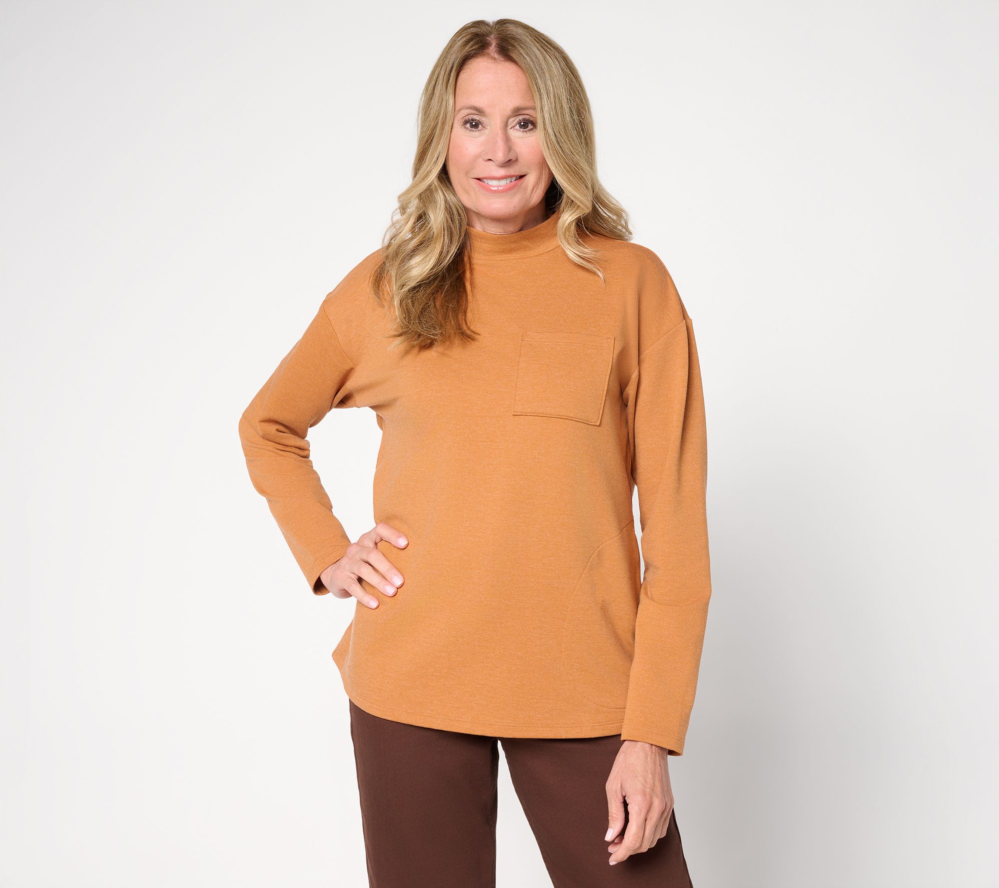 LOGO by Lori Goldstein French Terry Mock Neck Top with Pocket