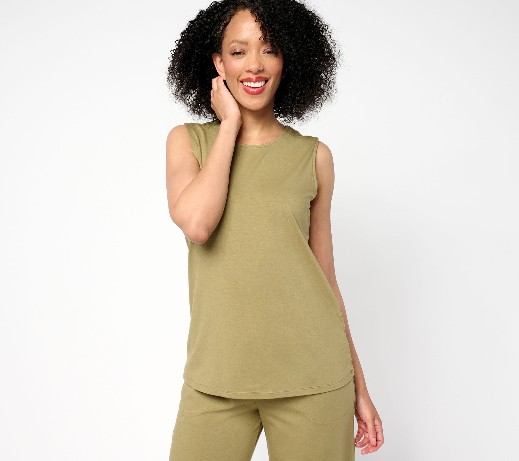 "As Is" Denim & Co. Beach Jersey Round Neck Tank with Button Back