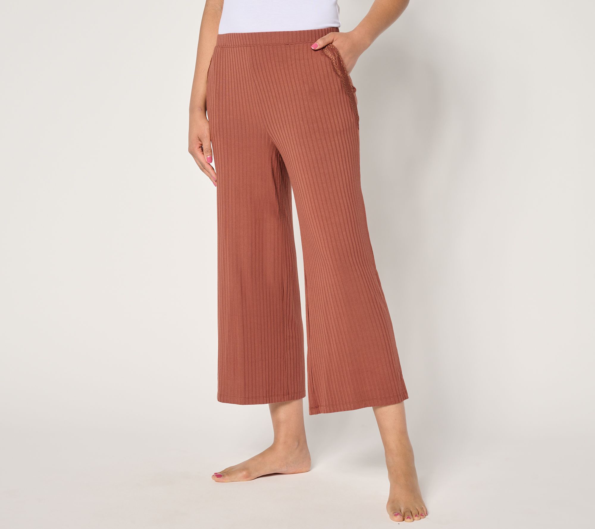 "As Is" Modern Soul Radiant Rib Crop Pant with Lace Trim