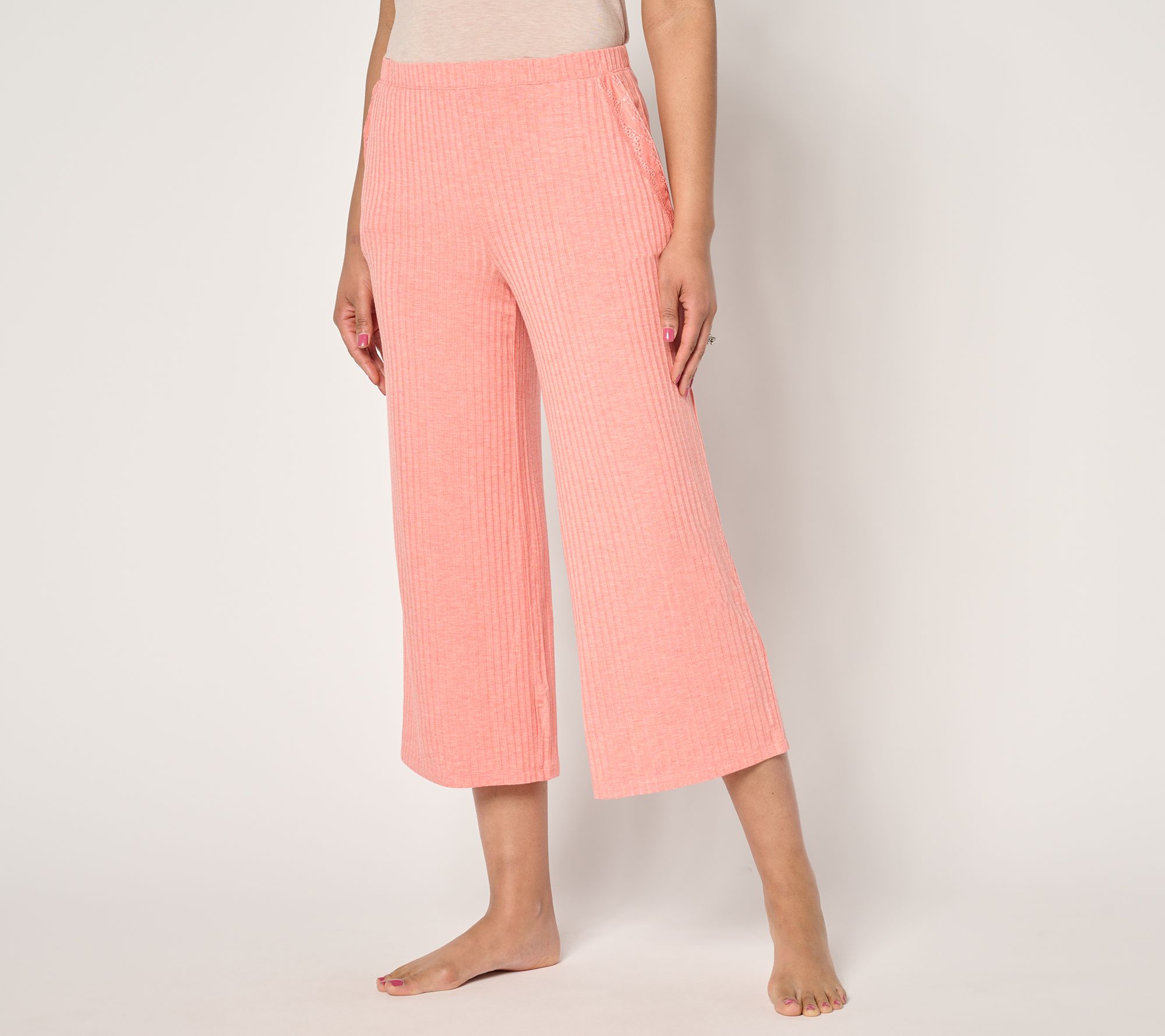 "As Is" Modern Soul Radiant Rib Crop Pant with Lace Trim