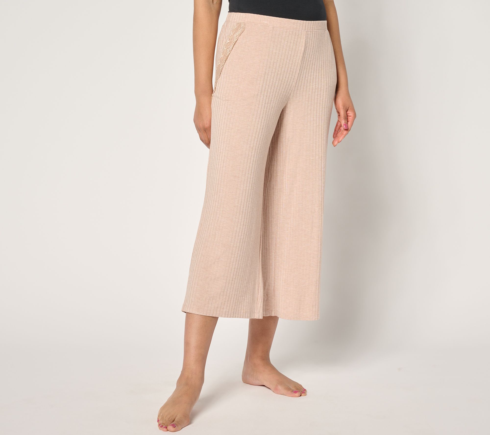 "As Is" Modern Soul Radiant Rib Crop Pant with Lace Trim