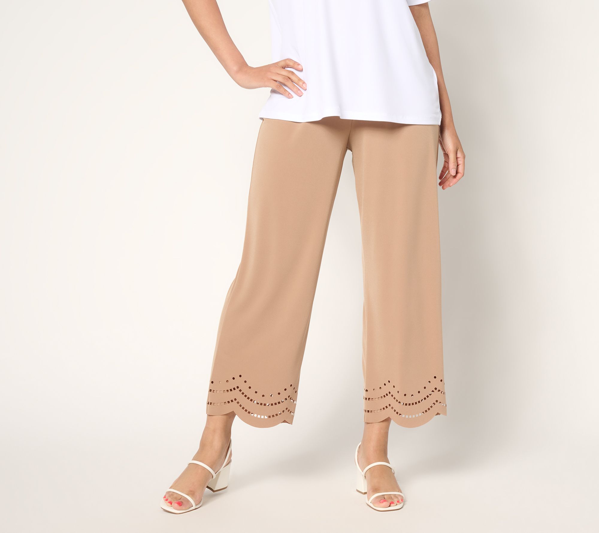 "As Is" Susan Graver Petite Liquid Knit Crop Pants with Laser Cut Hem